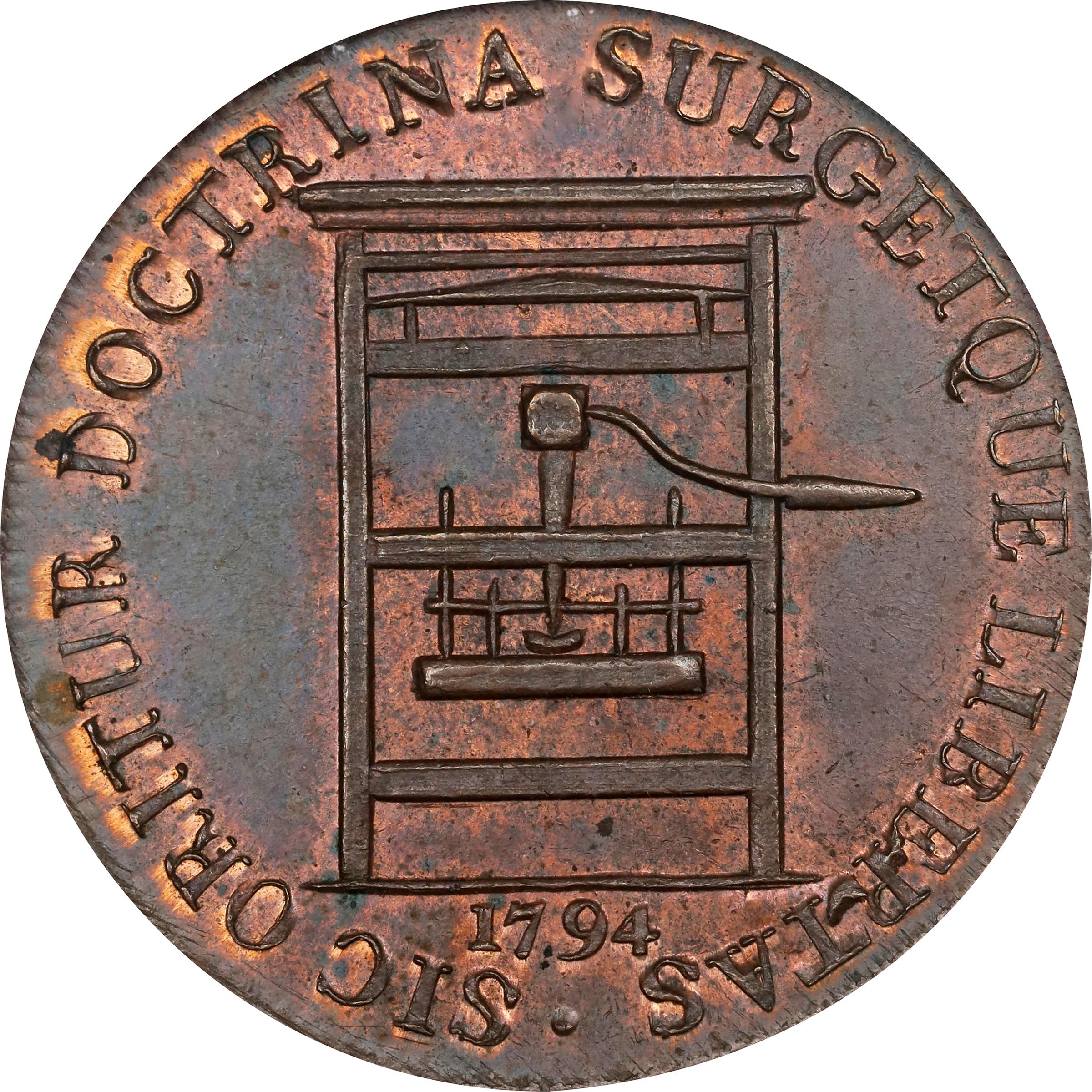 image for: 1794 Franklin Press Token. W-8850. Rarity-1. Plain Edge. MS-65 BN (NGC).