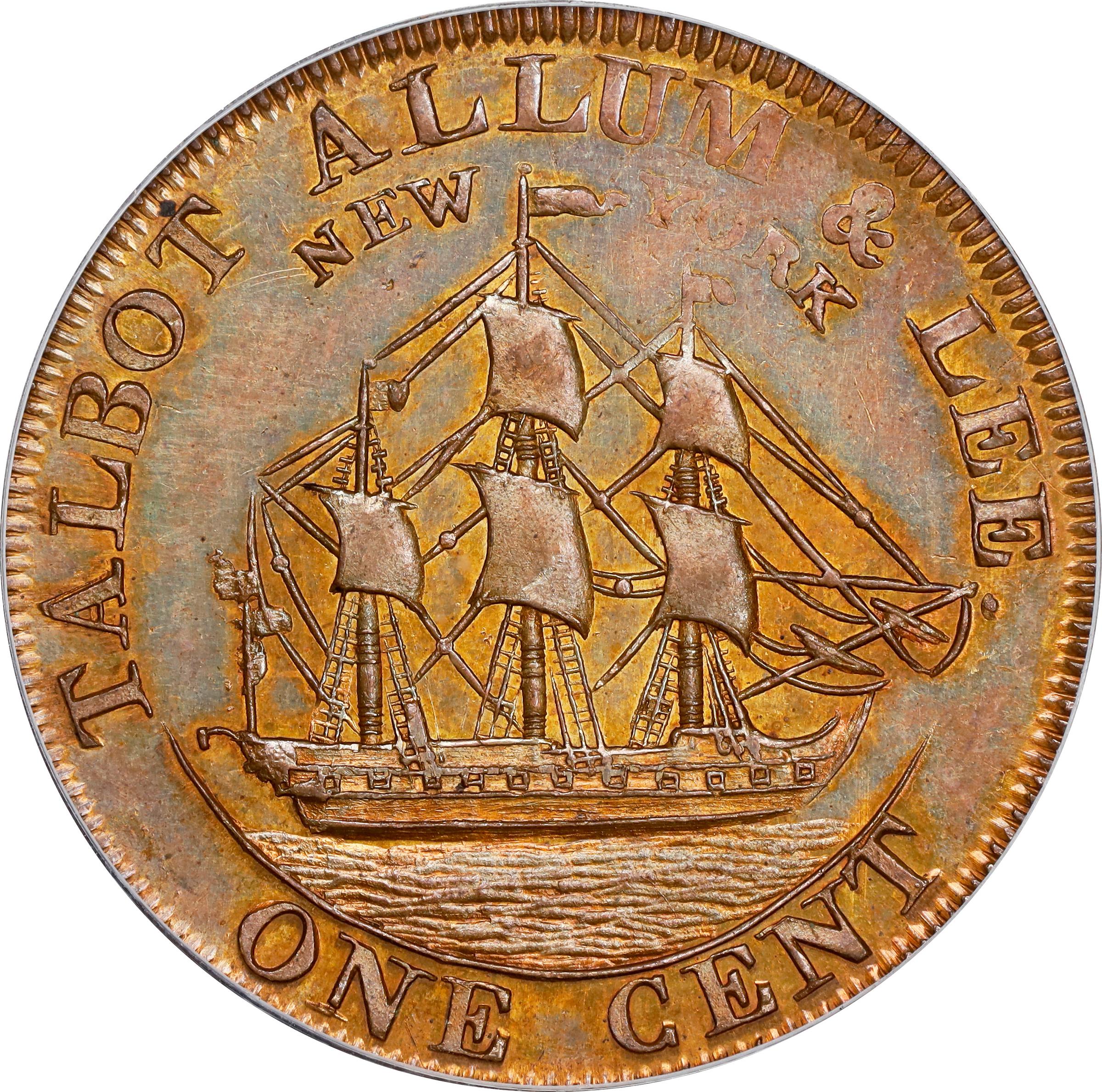 image for: 1794 Talbot, Allum & Lee Cent. Fuld-4, W-8590. Rarity-2. With NEW YORK. Small & on Reverse. Copper. Lettered Edge. Proof-65 RB (PCGS).
