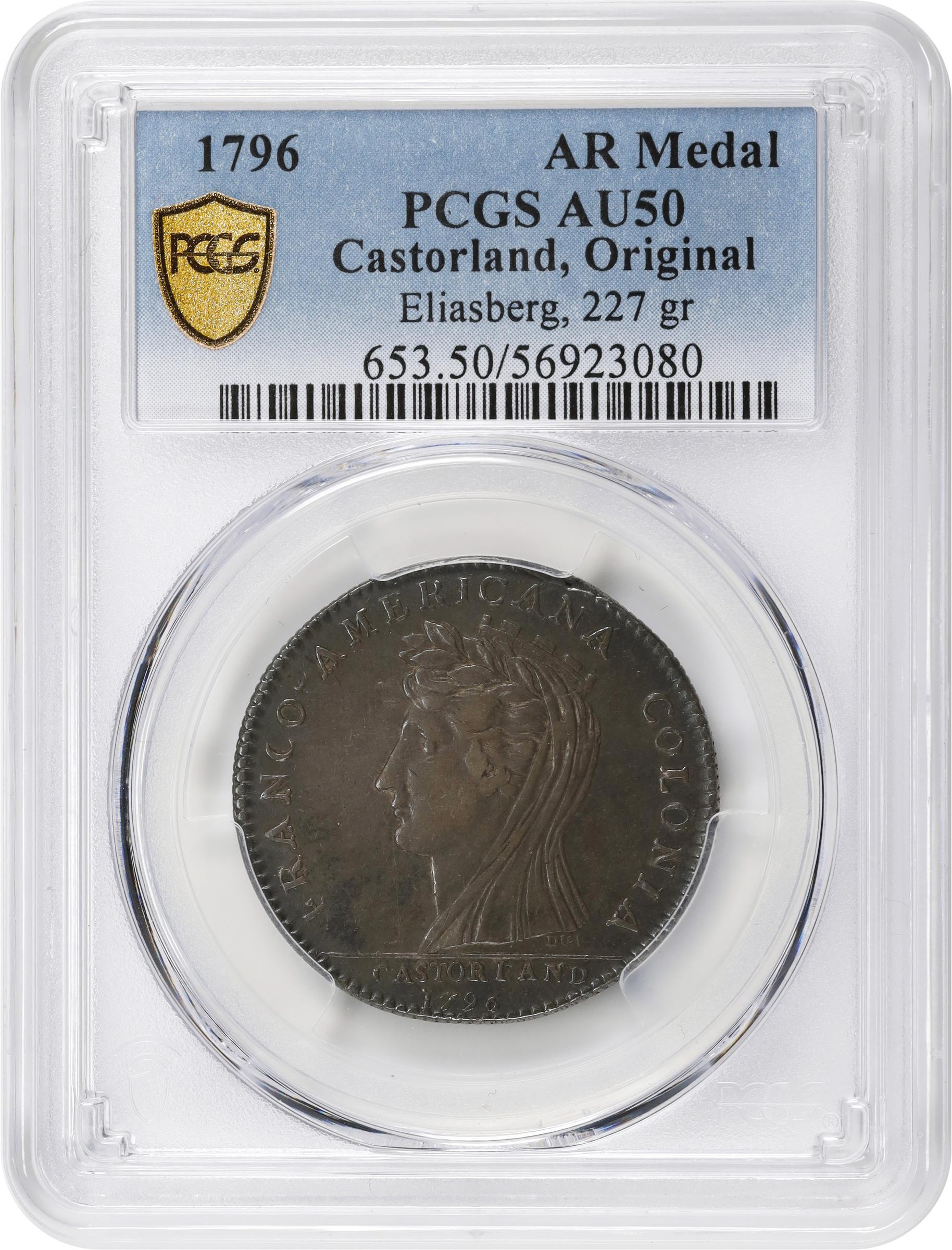 image for: 1796 Castorland Medal, or Jeton. Original. Lecompte-185, W-9100. Silver. Reeded Edge. AU-50 (PCGS).
