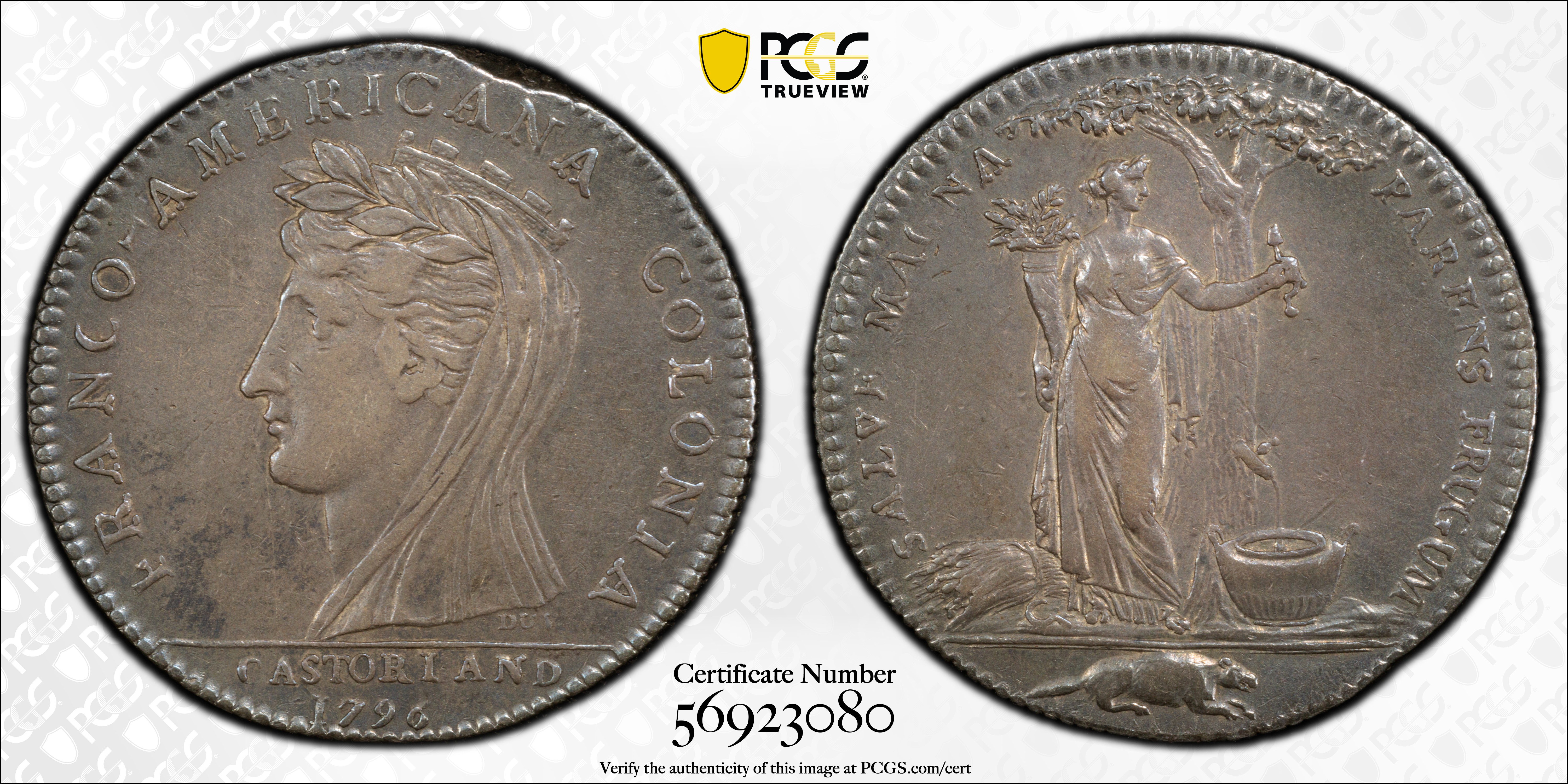 image for: 1796 Castorland Medal, or Jeton. Original. Lecompte-185, W-9100. Silver. Reeded Edge. AU-50 (PCGS).
