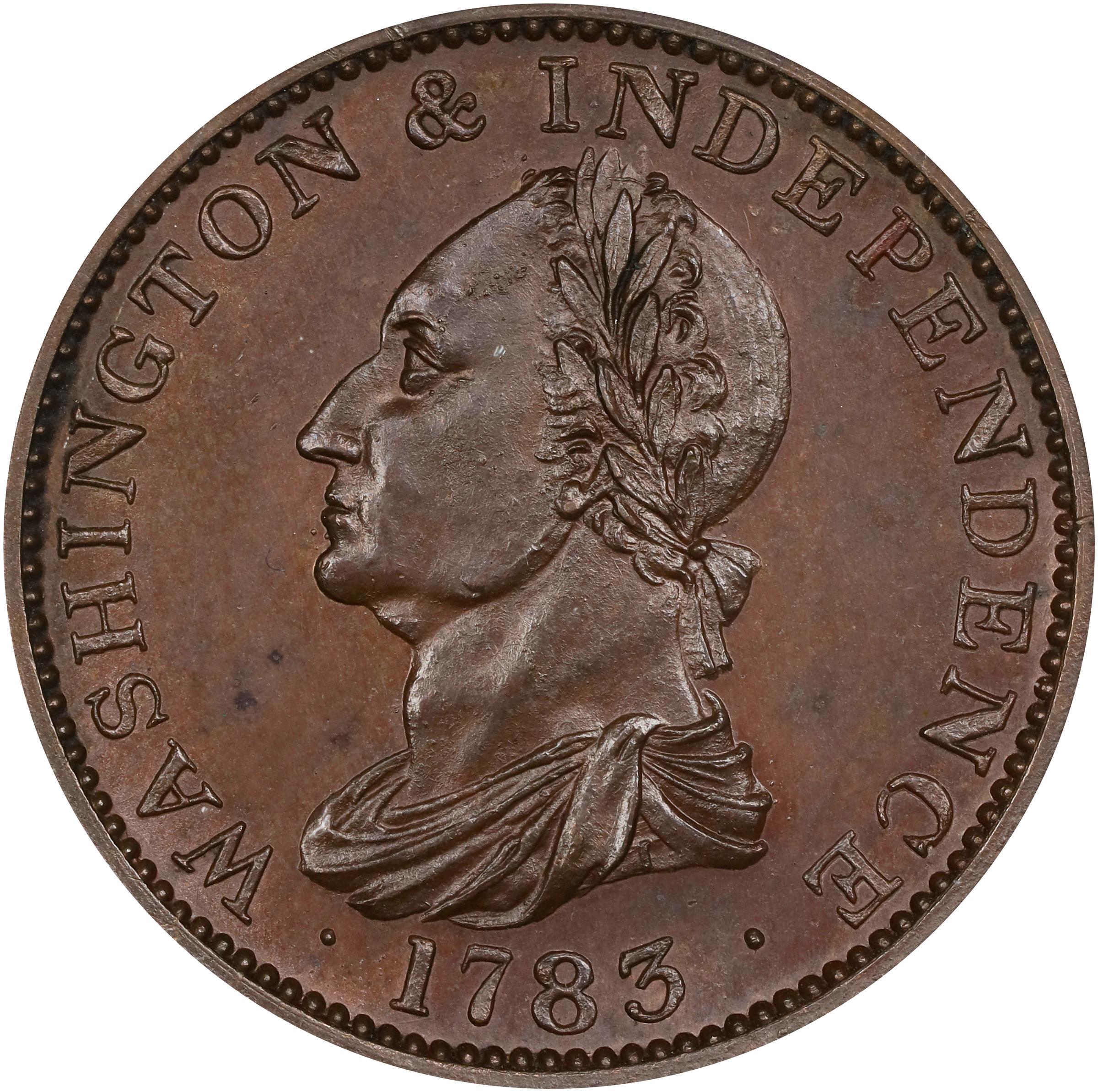 image for: "1783" (ca. 1860) Washington Draped Bust Copper. Restrike. Musante GW-106B, Vlack 14-J, Baker-3E, W-10310. No Button. Copper. Plain Edge. Proof-64 BN (PCGS).