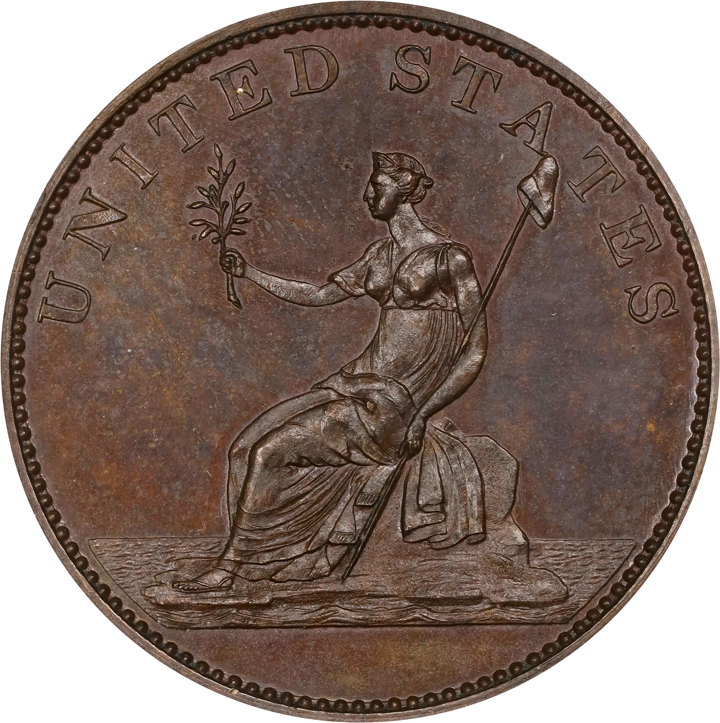 image for: "1783" (ca. 1860) Washington Draped Bust Copper. Restrike. Musante GW-106B, Vlack 14-J, Baker-3E, W-10310. No Button. Copper. Plain Edge. Proof-64 BN (PCGS).