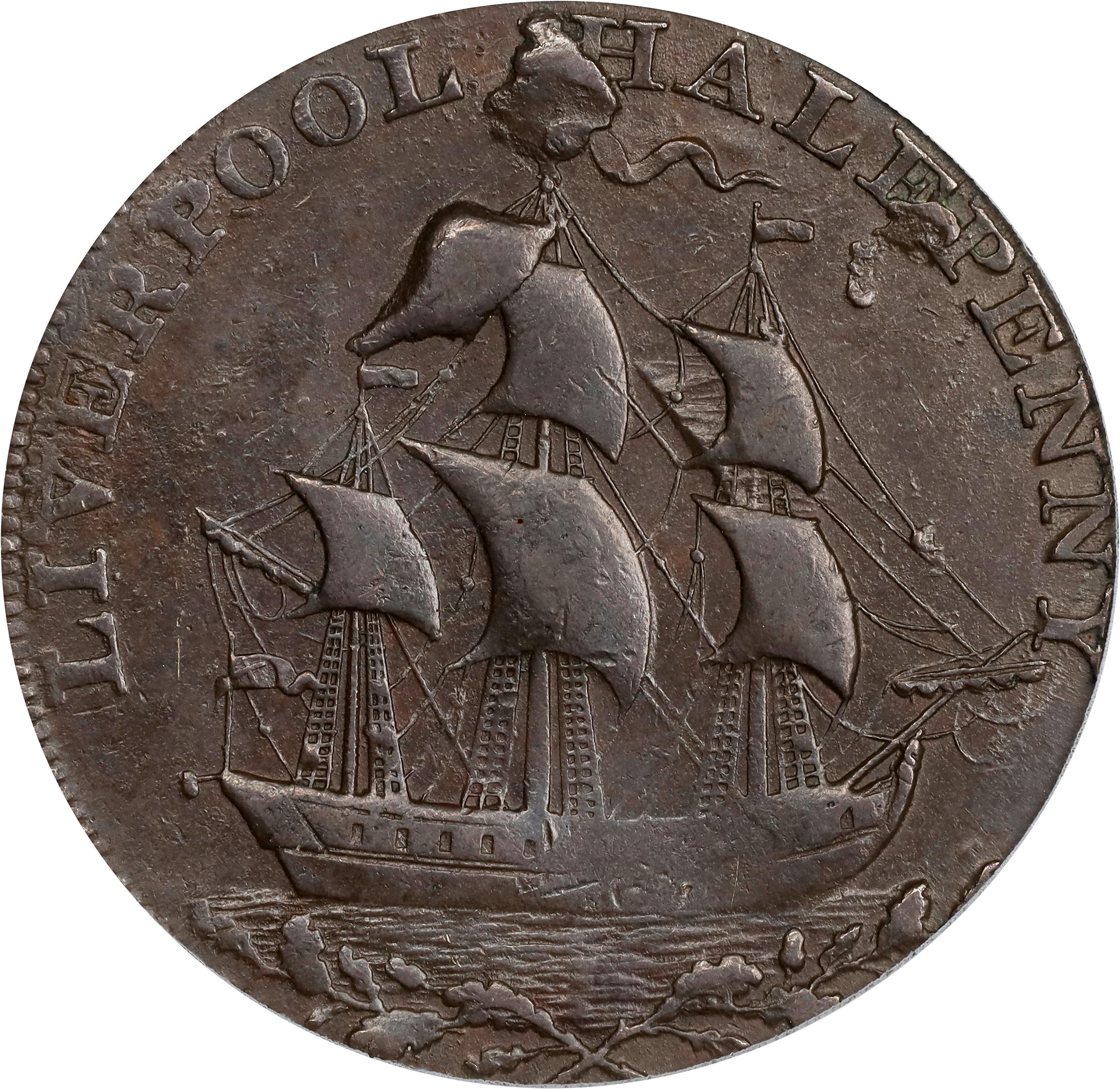 image for: 1791 Washington Liverpool Halfpenny. Musante GW-19, Baker-17, W-10650. Copper. Lettered Edge. AU-55 (PCGS).