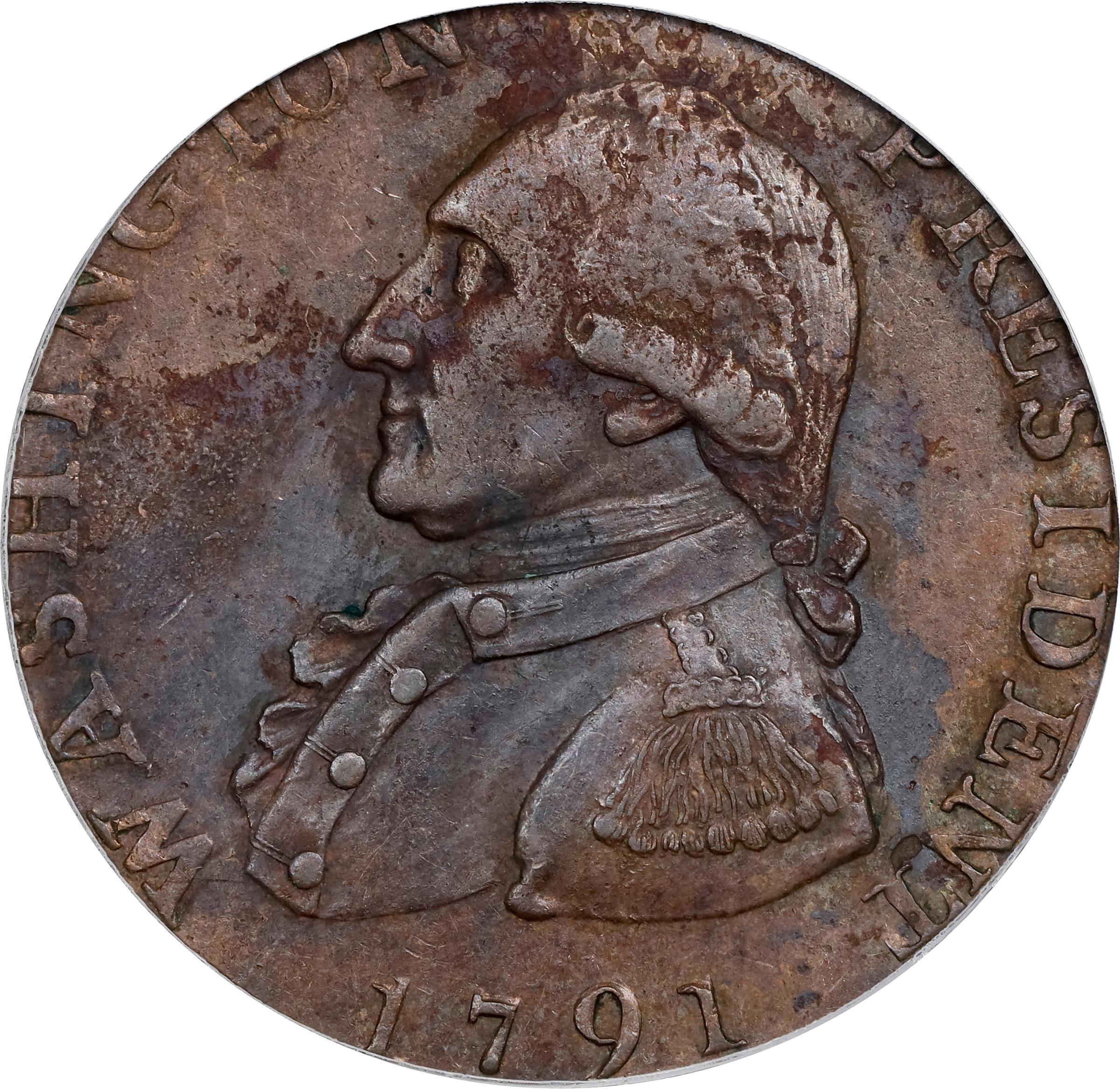 image for: 1791 Washington Liverpool Halfpenny. Musante GW-19, Baker-17, W-10650. Copper. Lettered Edge. AU-53 (PCGS).