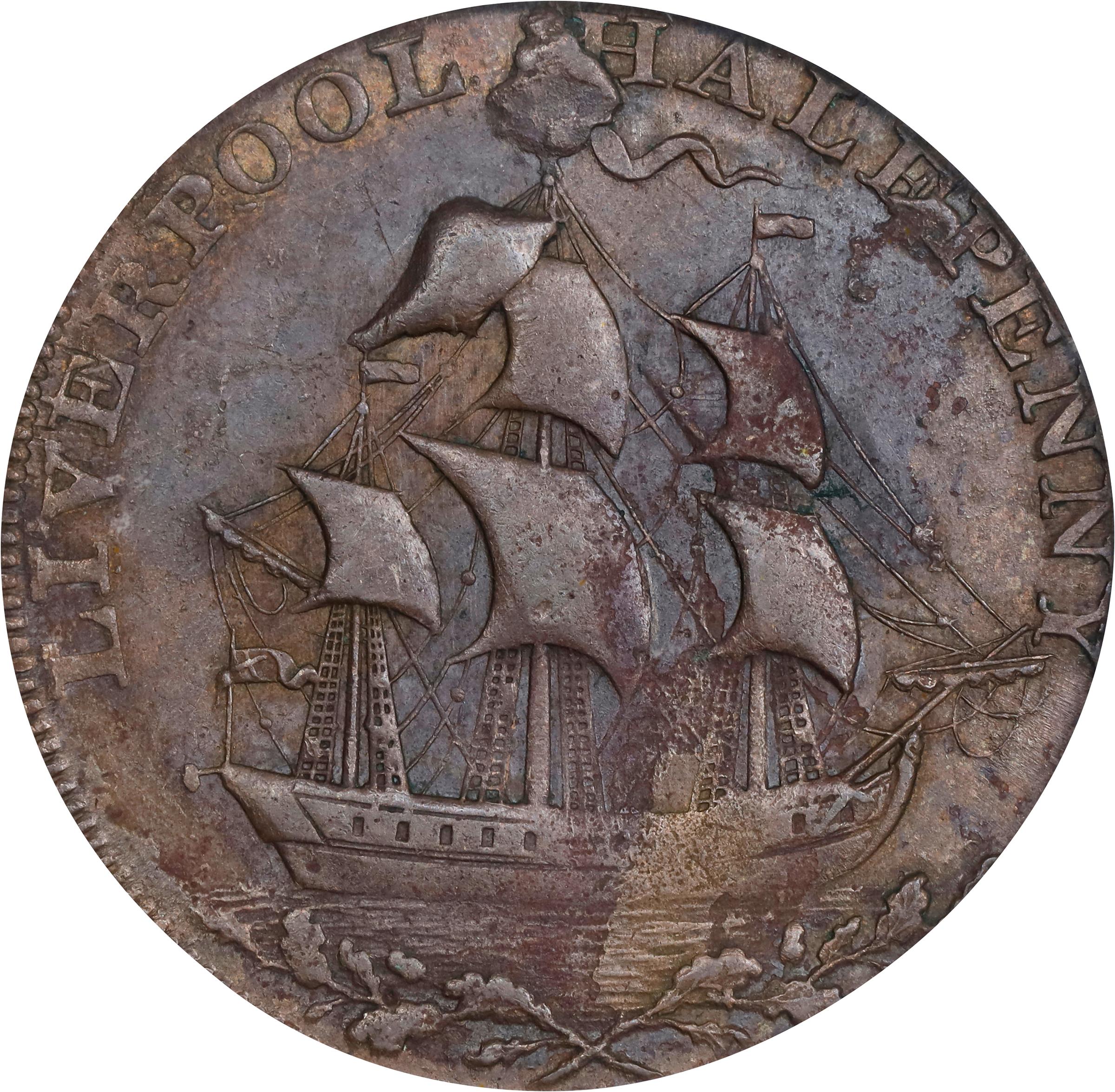 image for: 1791 Washington Liverpool Halfpenny. Musante GW-19, Baker-17, W-10650. Copper. Lettered Edge. AU-53 (PCGS).
