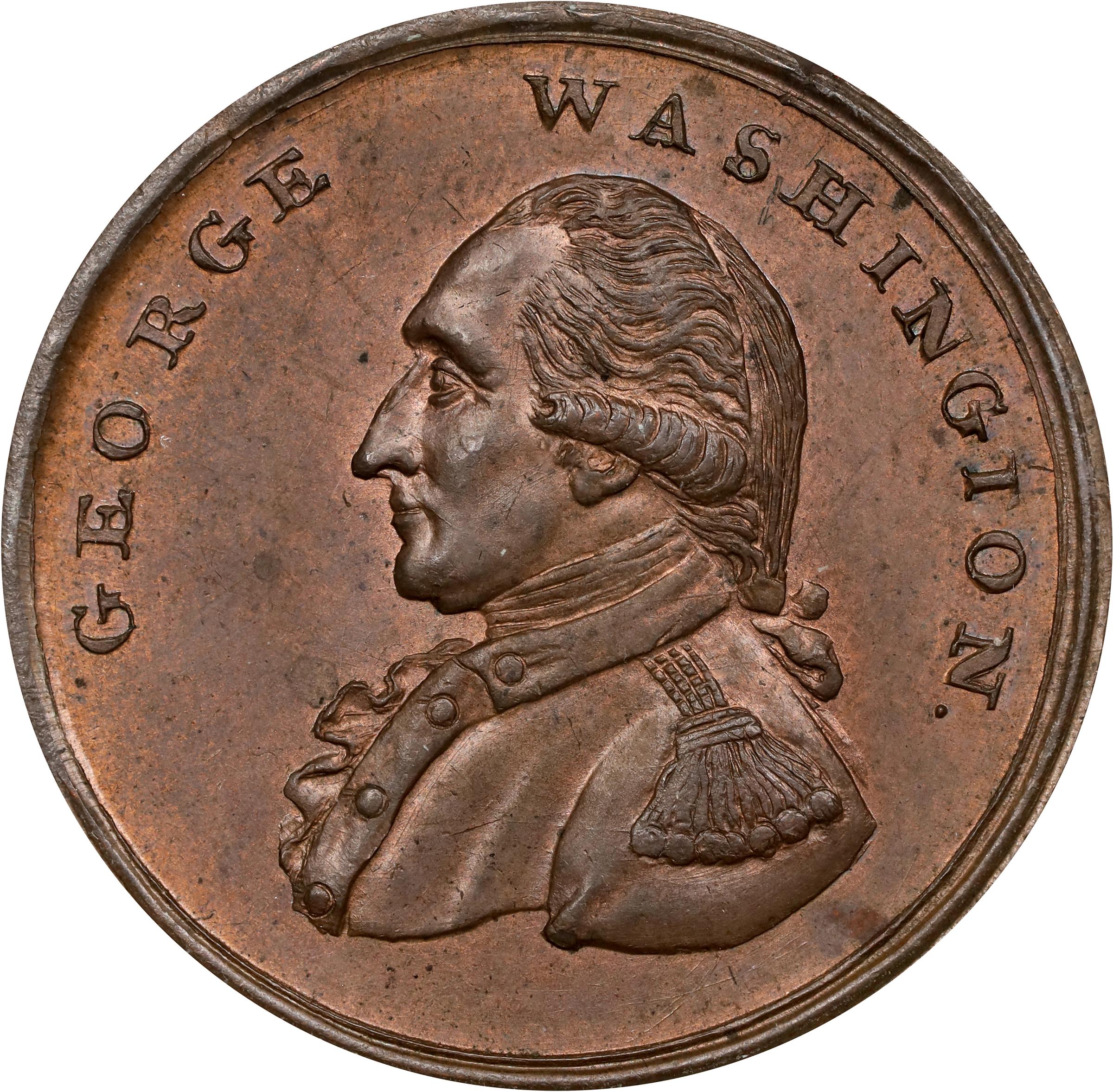 image for: Undated (ca. 1795) Washington Liberty and Security Penny. Musante GW-45, Baker-30, W-11050. Copper. ASYLUM Edge. MS-64 RB (PCGS).