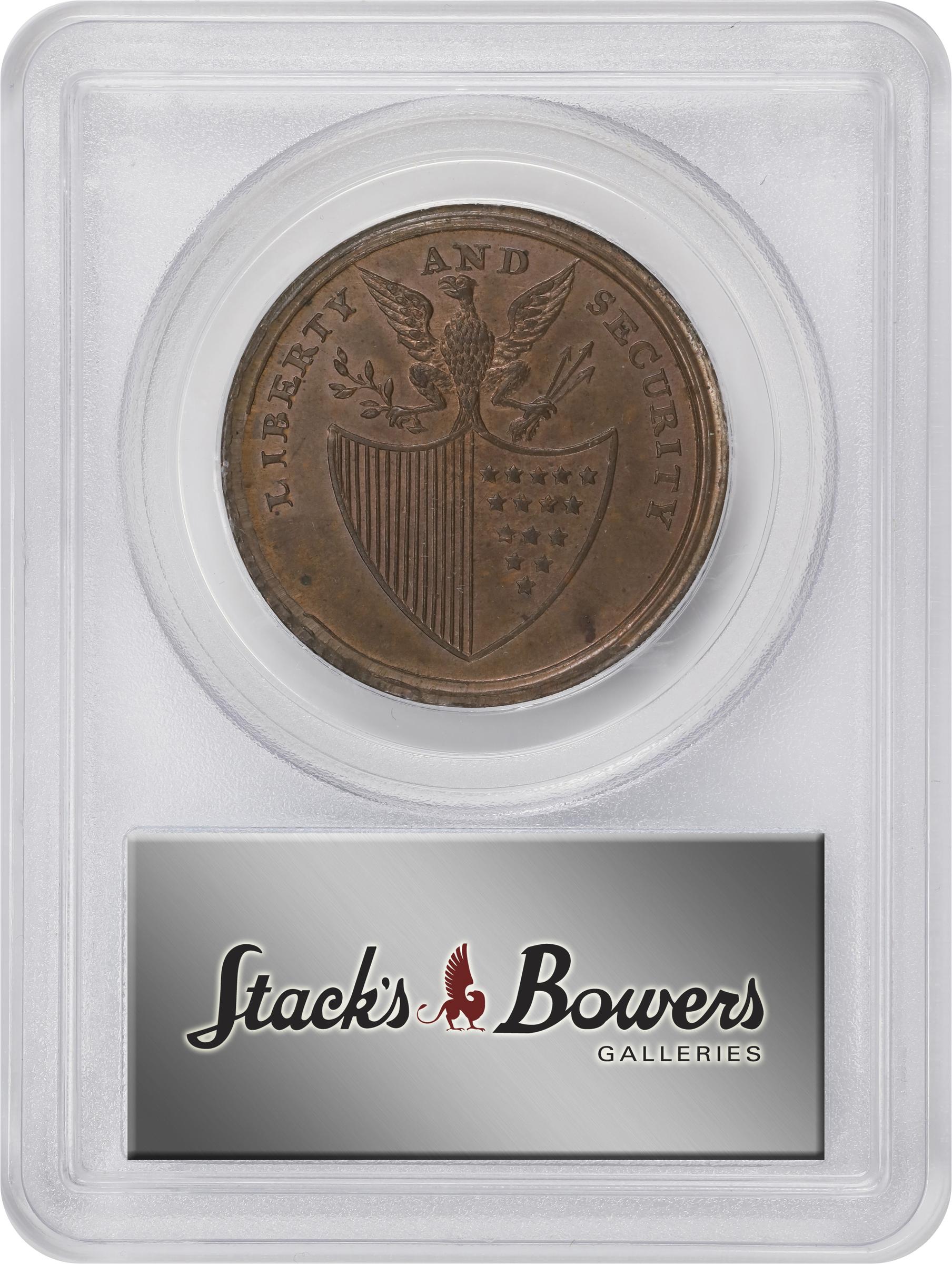 image for: Undated (ca. 1795) Washington Liberty and Security Penny. Musante GW-45, Baker-30, W-11050. Copper. ASYLUM Edge. MS-64 RB (PCGS).