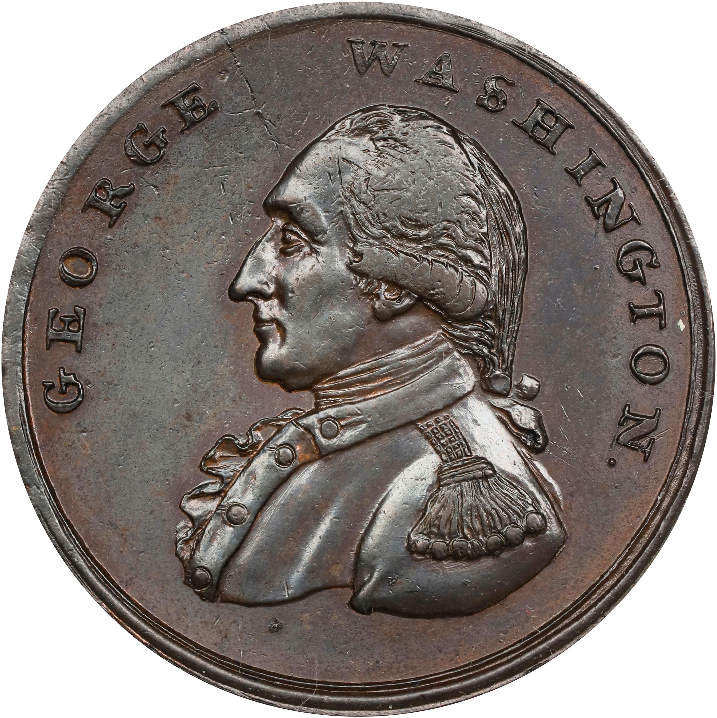 image for: Undated (ca. 1795) Washington Liberty and Security Penny. Musante GW-45, Baker-30E, W-11055. Copper. ASYLUM Edge, Corded Outer Rims. MS-62 BN (PCGS).