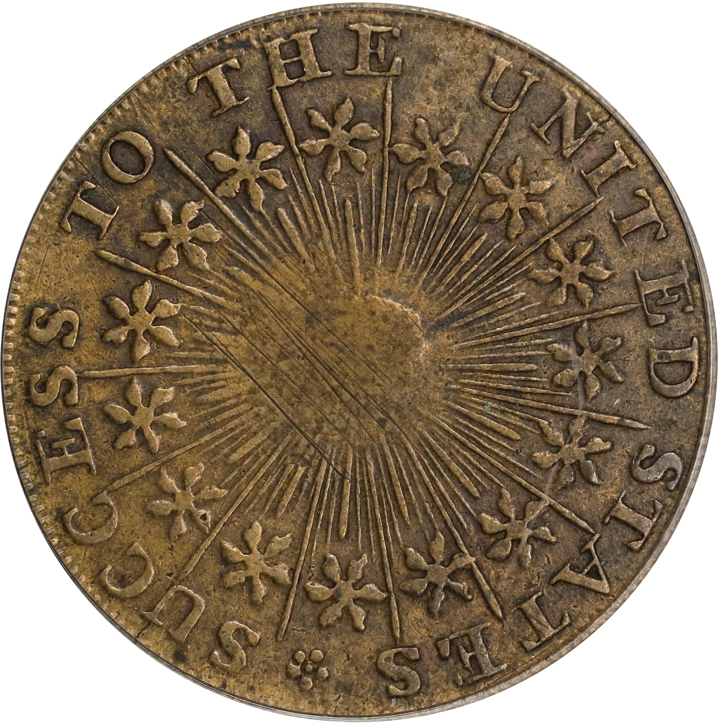 image for: Undated (ca. 1793) Washington Success Medal. Large Size. First Obverse. Musante GW-41, Baker-265, DeWitt-GW 1792-1a, W-10905. Brass. Plain Edge. EF-40 (PCGS).