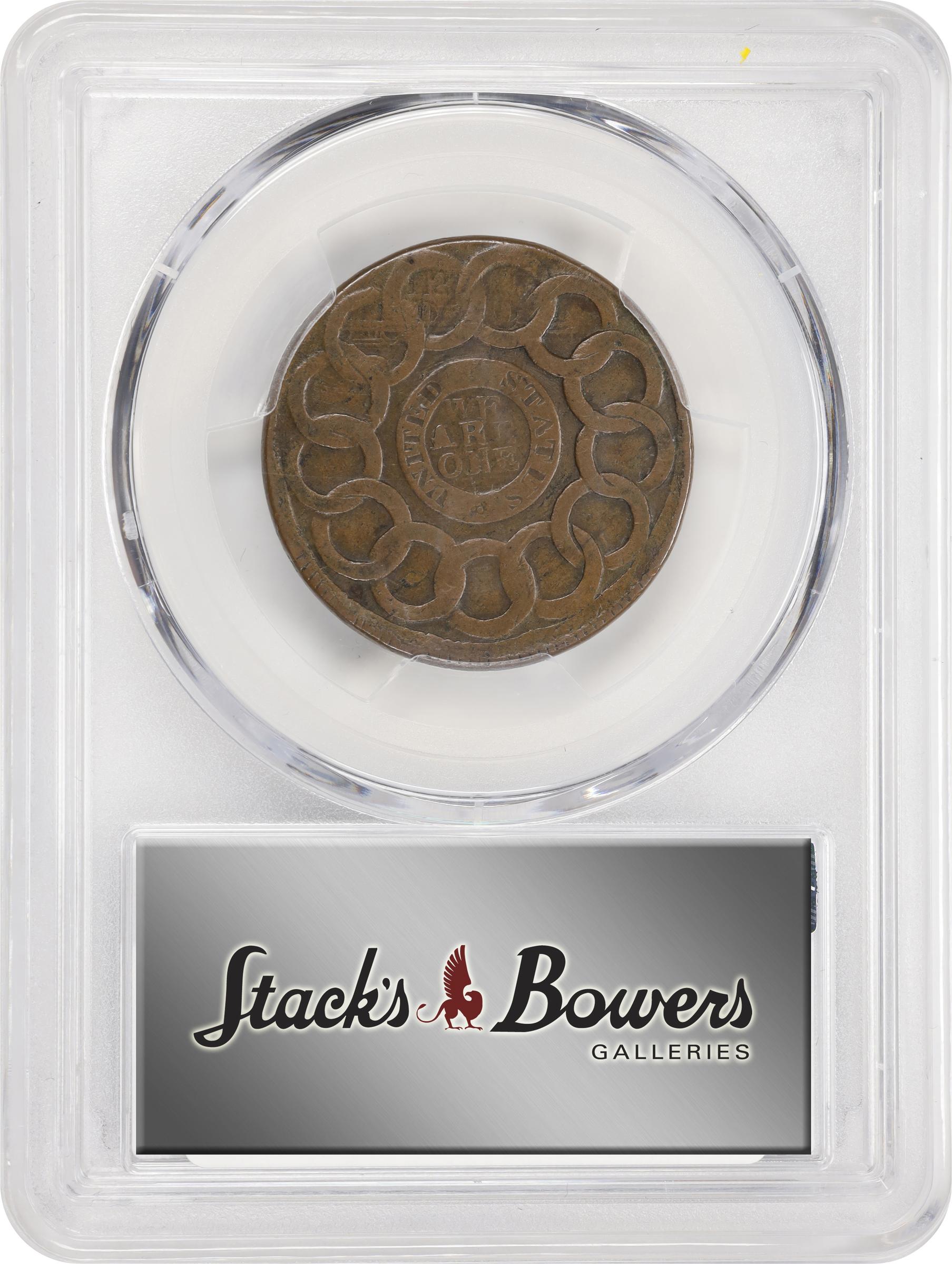 image for: 1787 Fugio Cent. Pointed Rays. Newman 1-B, W-6600. Rarity-4. Obverse Cross After Date, No Cinquefoils, UNITED STATES. VF-25 (PCGS).