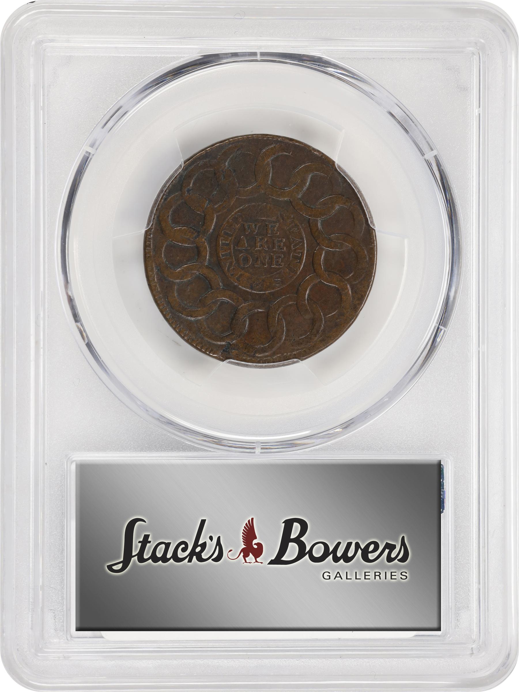 image for: 1787 Fugio Cent. Club Rays. Newman 2-C, W-6630. Rarity-6-. Concave Ends, FUCIO, UNITED STATES. EF-40 (PCGS).