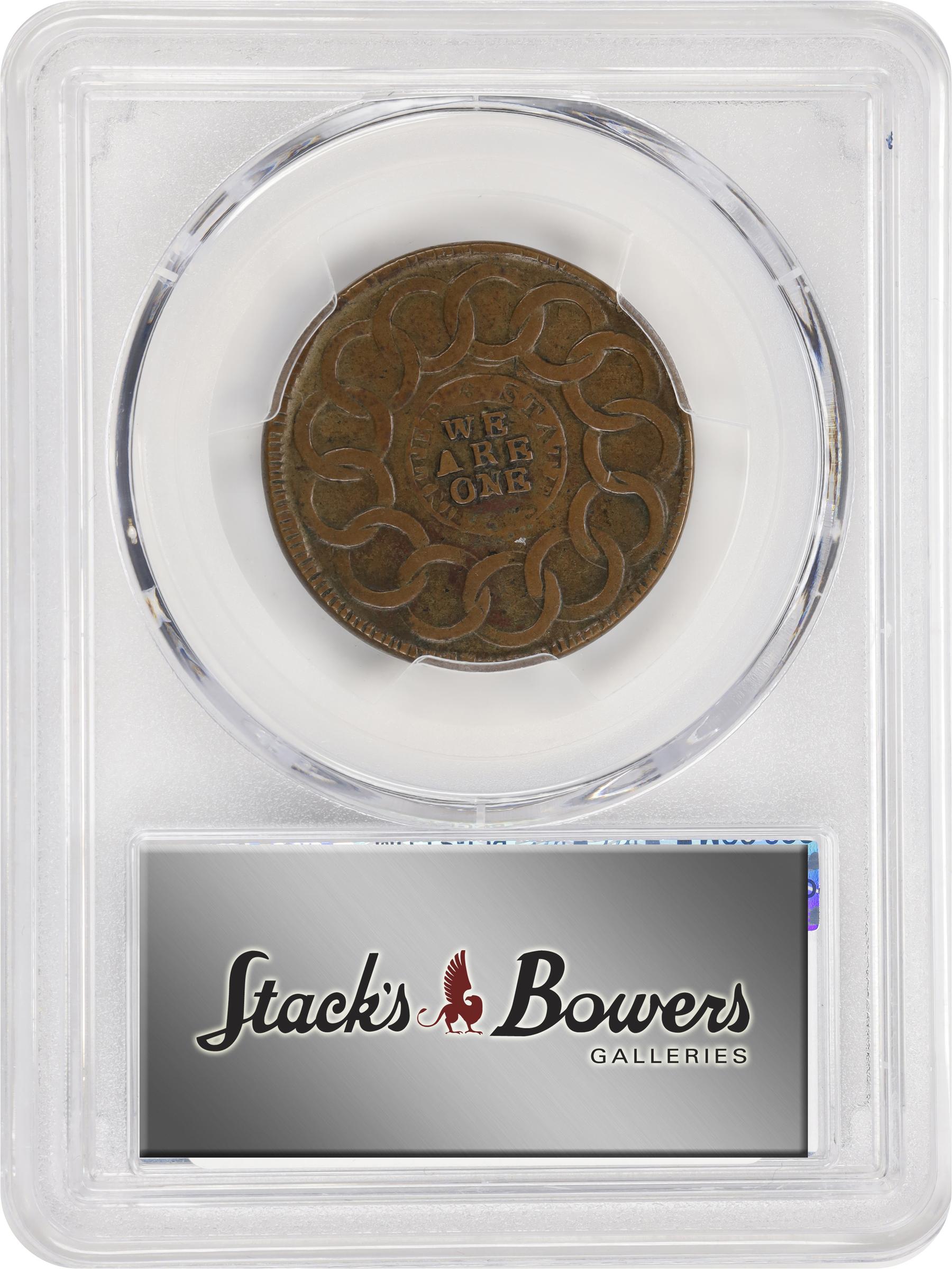 image for: 1787 Fugio Cent. Club Rays. Newman 3-D, W-6680. Rarity-2. Rounded Ends. AU-50 (PCGS).