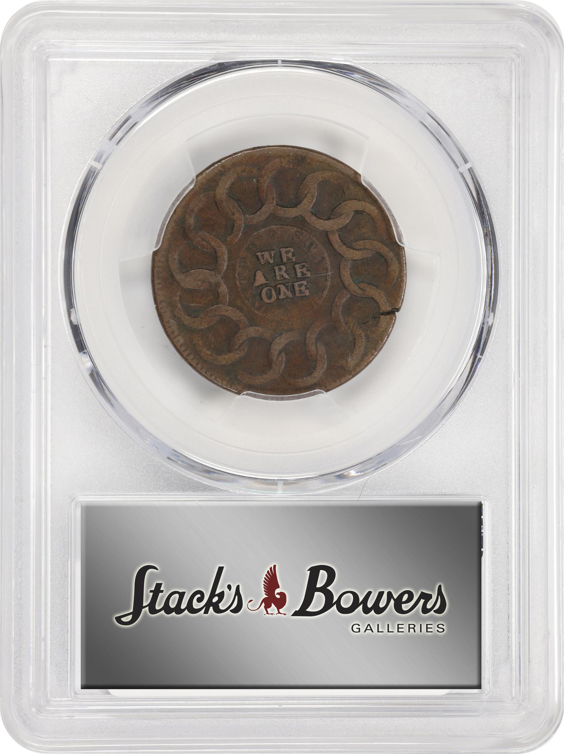 image for: 1787 Fugio Cent. Club Rays. Newman 3-D, W-6680. Rarity-2. Rounded Ends. EF-40 (PCGS).