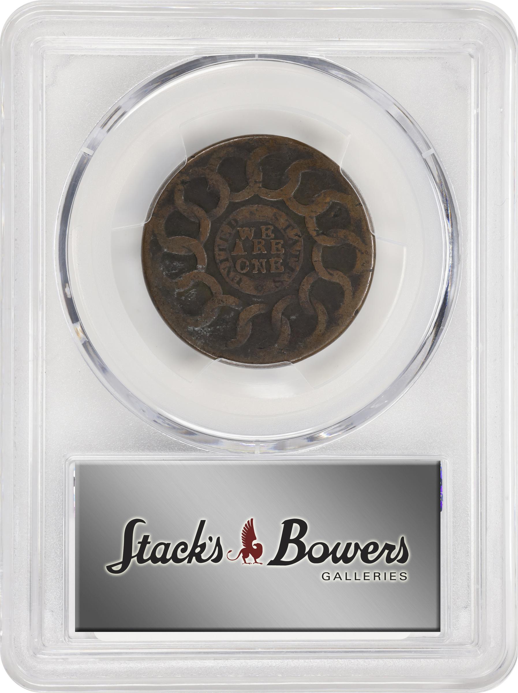 image for: 1787 Fugio Cent. Club Rays. Newman 5-F, W-6640. Rarity-7-. Concave Ends, UNITED STATES. VF-35 (PCGS).