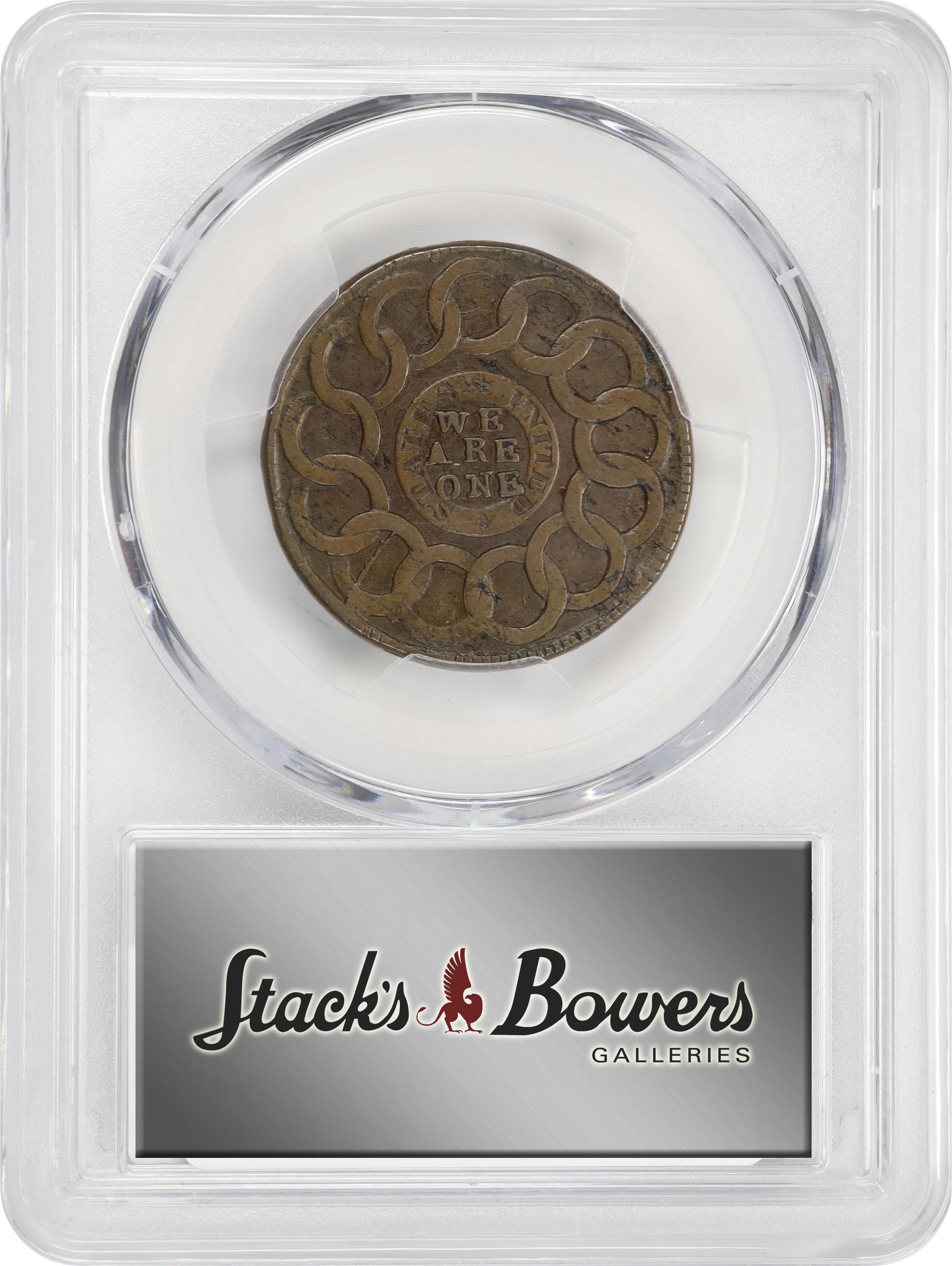 image for: 1787 Fugio Cent. Pointed Rays. Newman 6-W, W-6730. Rarity-3. STATES UNITED, 4 Cinquefoils. EF-45 (PCGS).