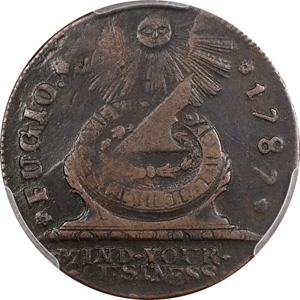 image for: 1787 Fugio Cent. Pointed Rays. Newman 7-T, W-6735. Rarity-4. STATES UNITED, 4 Cinquefoils. VF-25 (PCGS).