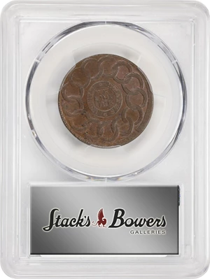 image for: 1787 Fugio Cent. Pointed Rays. Newman 8-B, W-6740. Rarity-2. UNITED STATES, 4 Cinquefoils. MS-64+ BN (PCGS).