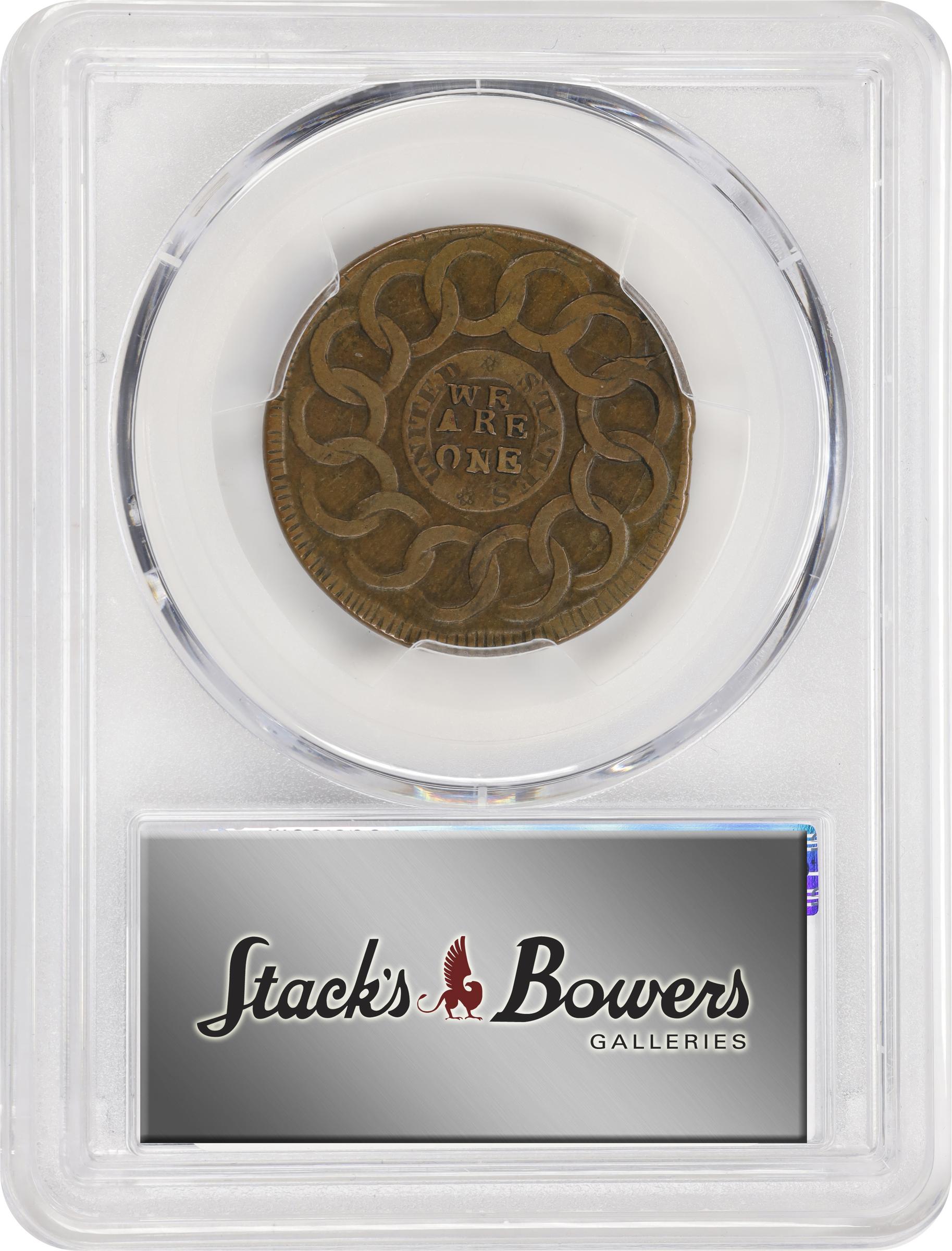 image for: 1787 Fugio Cent. Pointed Rays. Newman 10-G, W-6700. Rarity-5. UNITED STATES, 1/Horizontal 1. EF-40 (PCGS).