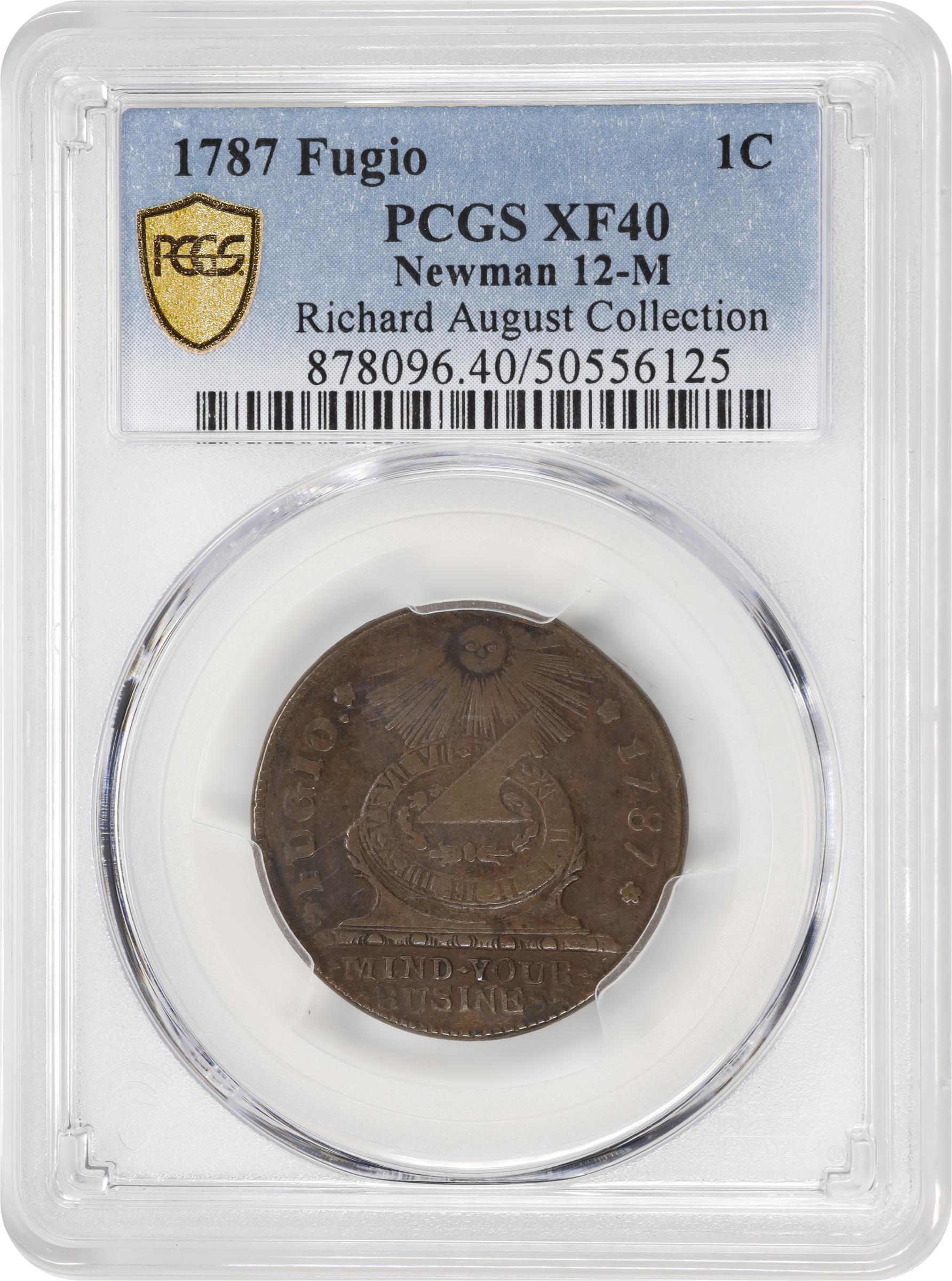 image for: 1787 Fugio Cent. Pointed Rays. Newman 12-M, W-6800. Rarity-3. STATES UNITED, 4 Cinquefoils. EF-40 (PCGS).