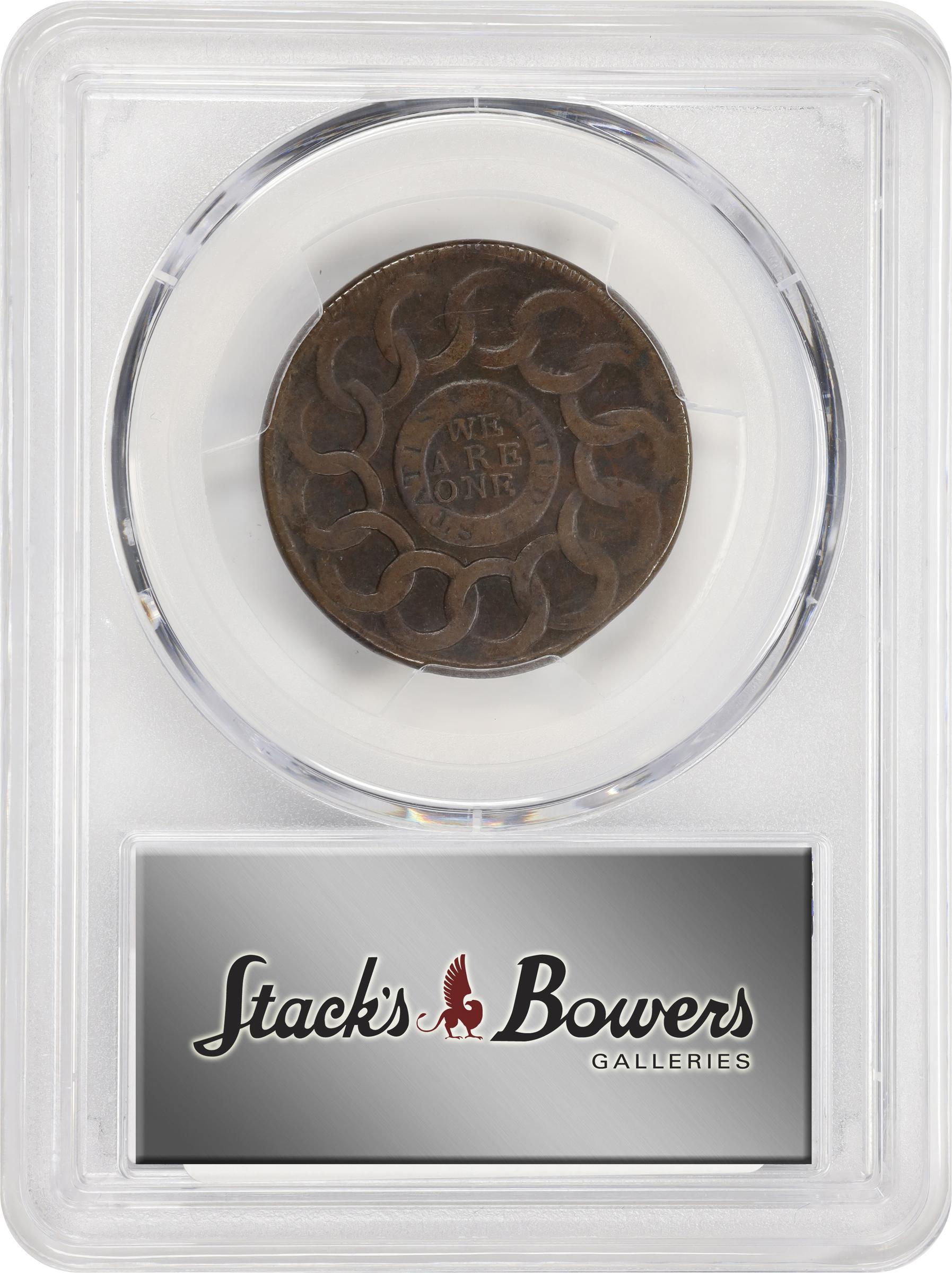 image for: 1787 Fugio Cent. Pointed Rays. Newman 12-M, W-6800. Rarity-3. STATES UNITED, 4 Cinquefoils. EF-40 (PCGS).