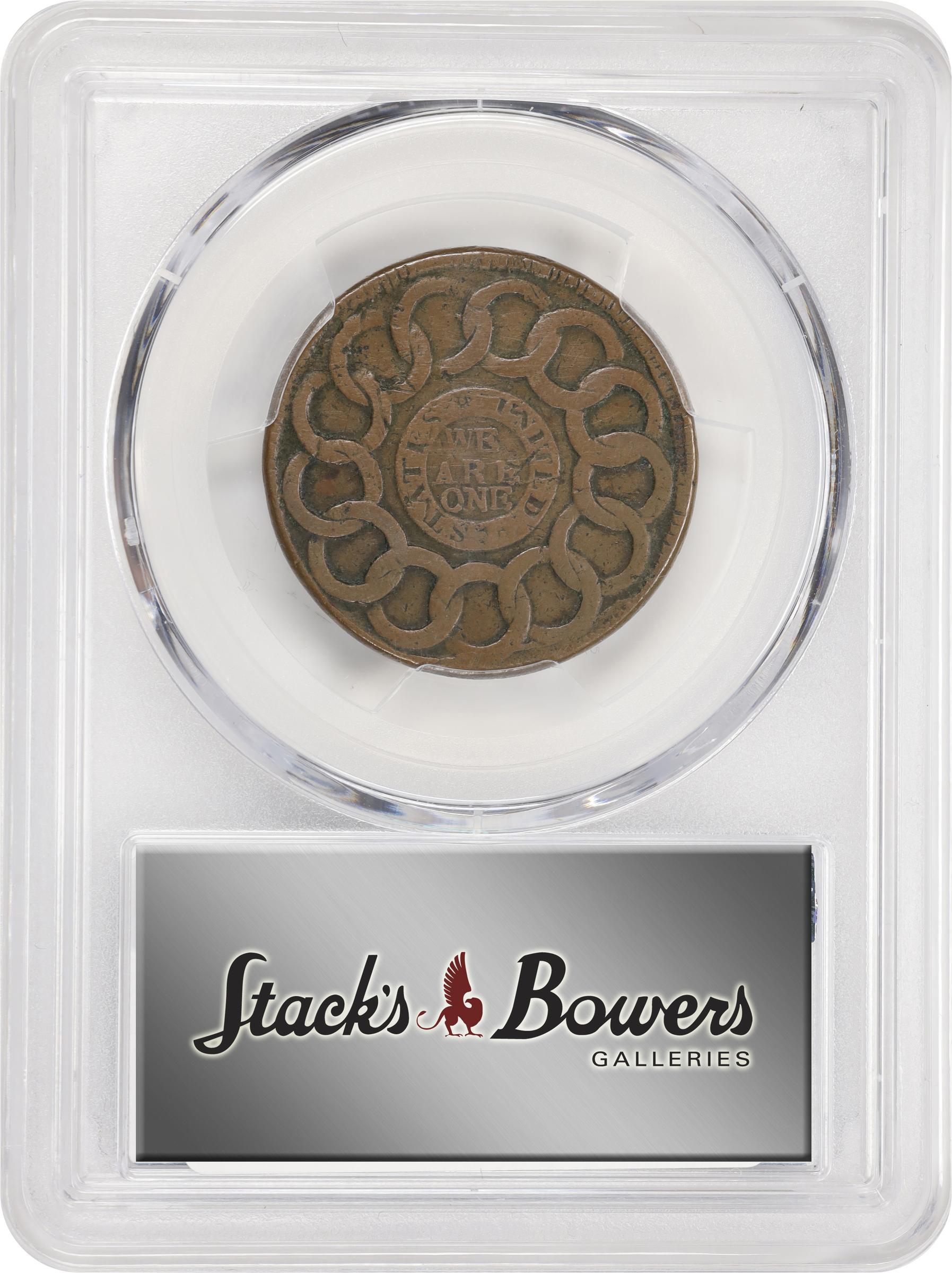 image for: 1787 Fugio Cent. Pointed Rays. Newman 12-KK, W-6835. Rarity-5+. STATES UNITED, 4 Cinquefoils. VF-30 (PCGS).