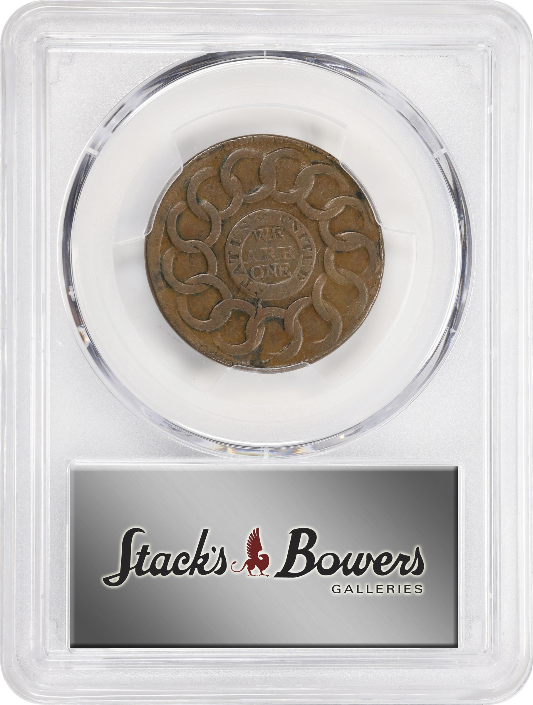 image for: 1787 Fugio Cent. Pointed Rays. Newman 14-O, W-6875. Rarity-4. STATES UNITED, 4 Cinquefoils. EF-45 (PCGS).