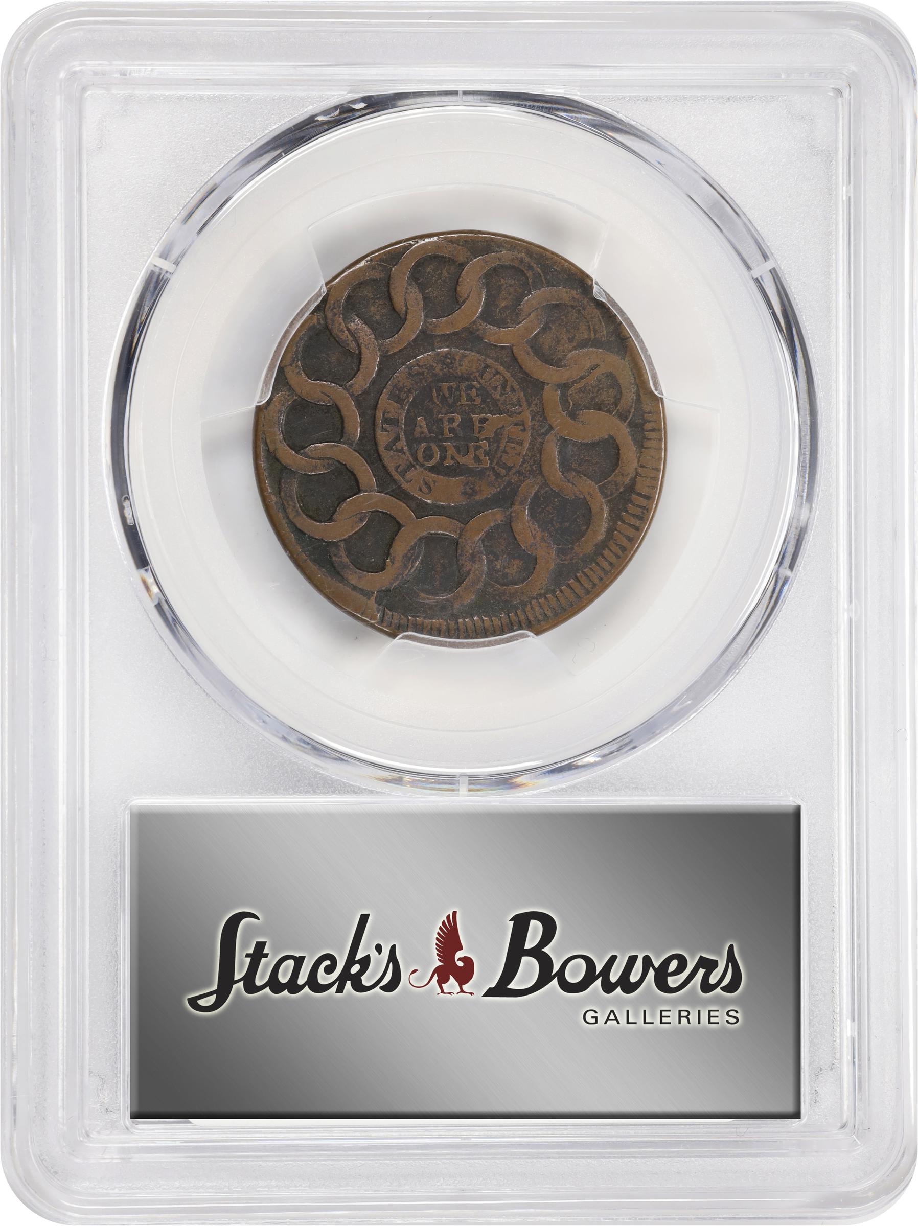 image for: 1787 Fugio Cent. Pointed Rays. Newman 15-V, W-6910. Rarity-5. STATES UNITED, 4 Cinquefoils. EF-40 (PCGS).