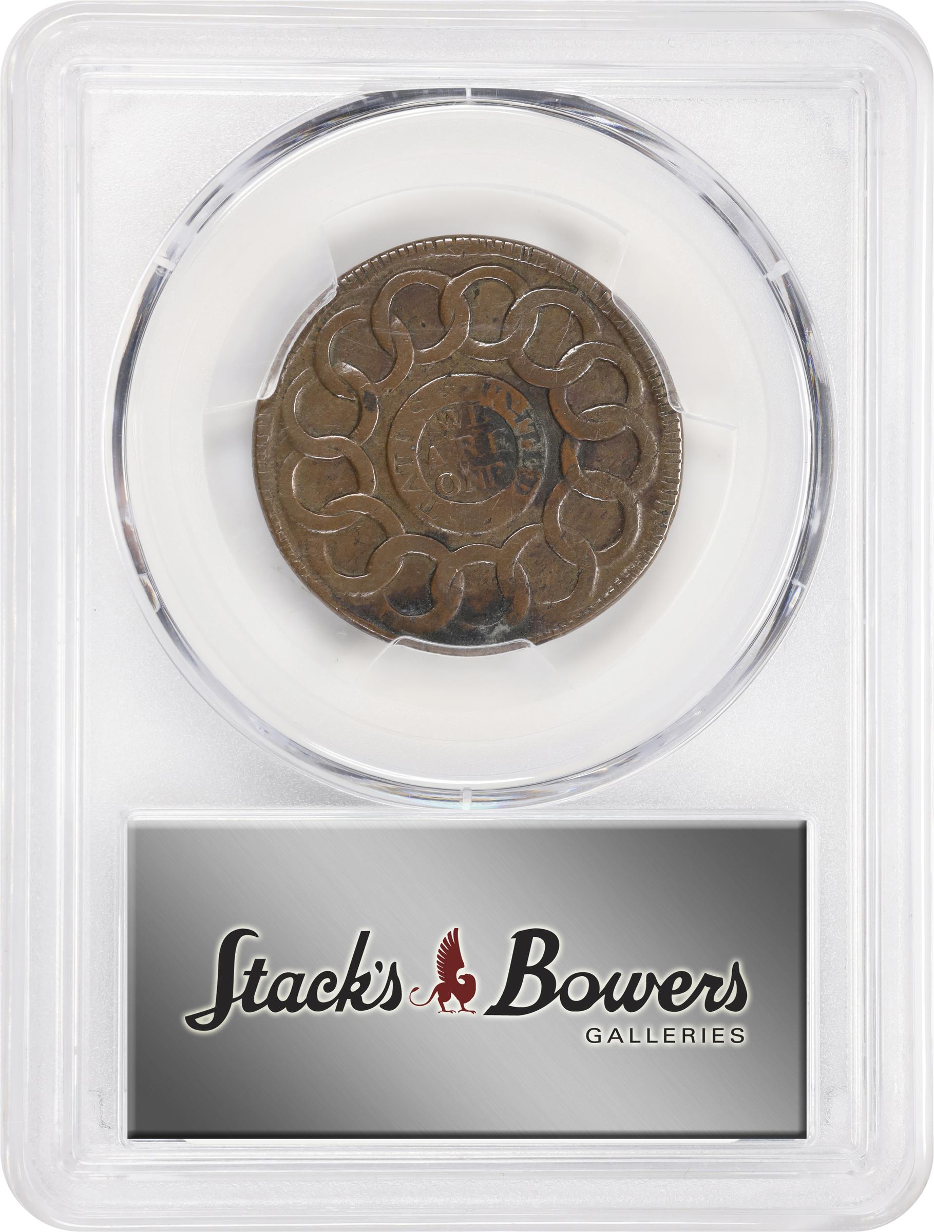 image for: 1787 Fugio Cent. Pointed Rays. Newman 16-N, W-6925. Rarity-3. STATES UNITED, 4 Cinquefoils. EF-40 (PCGS).