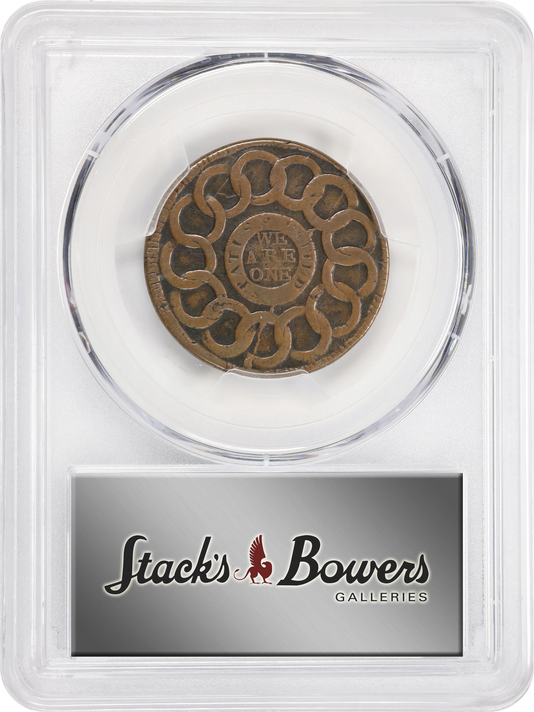 image for: 1787 Fugio Cent. Pointed Rays. Newman 16-N, W-6925. Rarity-3. STATES UNITED, 4 Cinquefoils. VF-30 (PCGS).