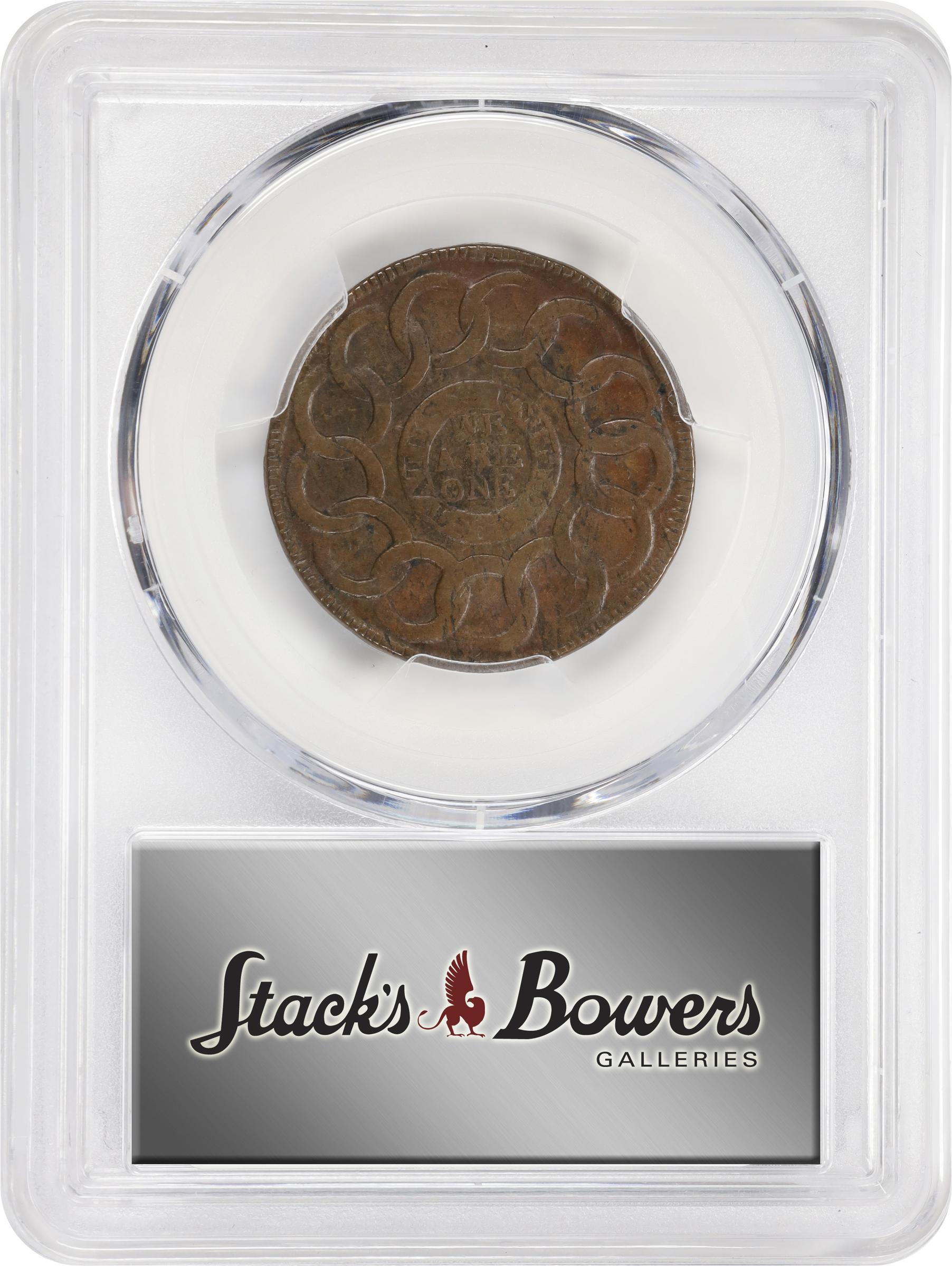 image for: 1787 Fugio Cent. Pointed Rays. Newman 17-S, W-6935. Rarity-3. STATES UNITED, 4 Cinquefoils. AU-55 (PCGS).