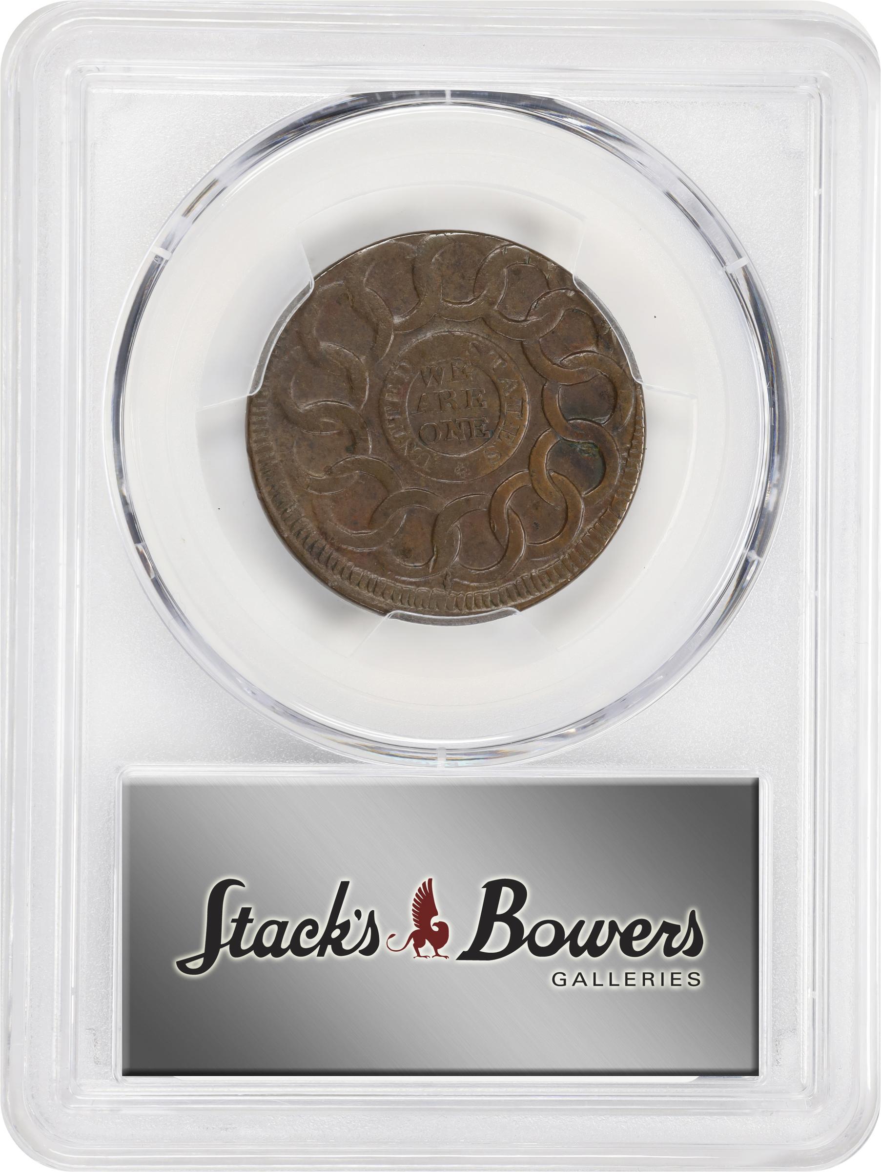 image for: 1787 Fugio Cent. Pointed Rays. Newman 18-H, W-6950. Rarity-4. UNITED STATES, 4 Cinquefoils. EF-45 (PCGS).