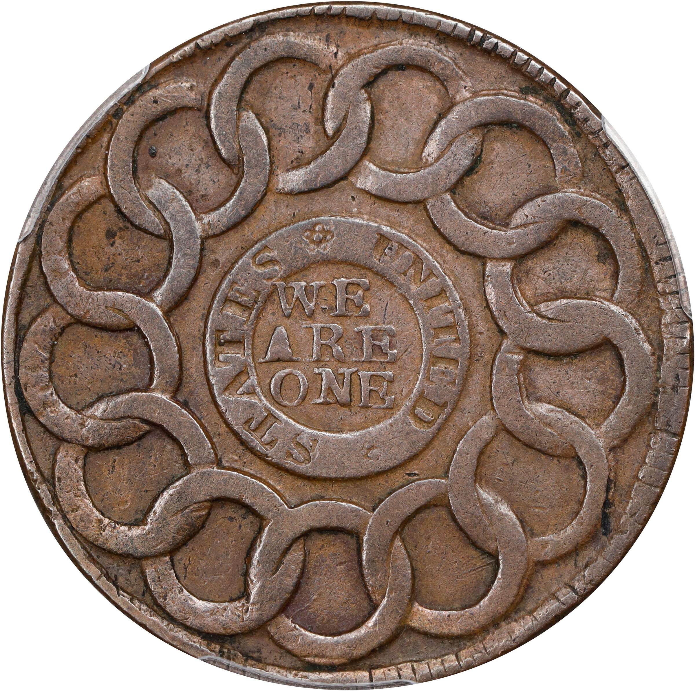 image for: 1787 Fugio Cent. Pointed Rays. Newman 20-R, W-6990. Rarity-5. STATES UNITED, 4 Cinquefoils. EF-40 (PCGS).