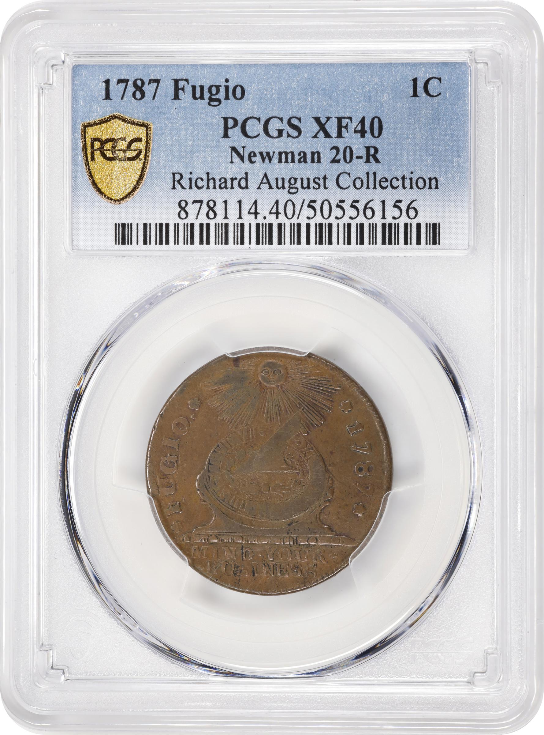 image for: 1787 Fugio Cent. Pointed Rays. Newman 20-R, W-6990. Rarity-5. STATES UNITED, 4 Cinquefoils. EF-40 (PCGS).