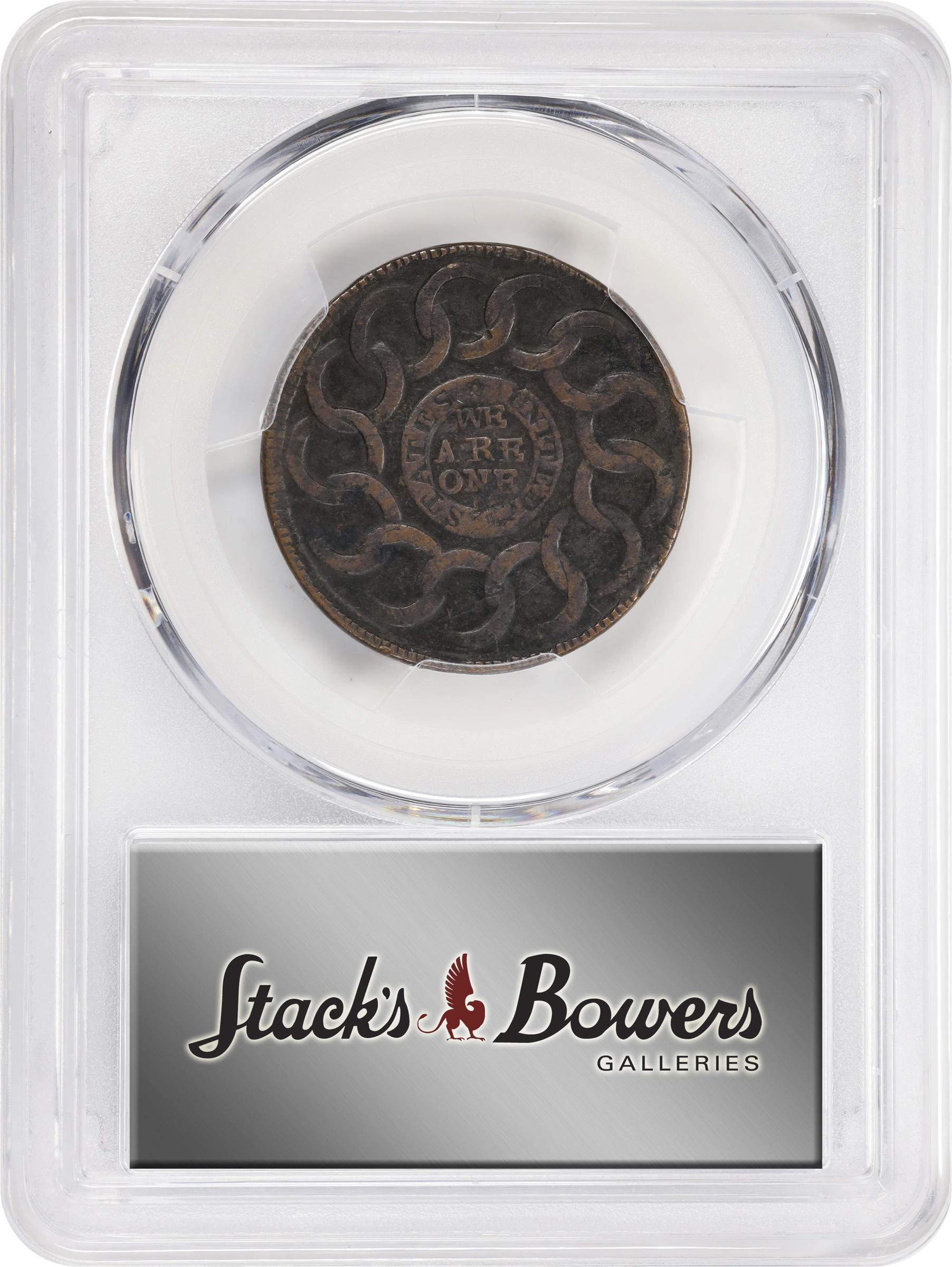 image for: 1787 Fugio Cent. Pointed Rays. Newman 20-X, W-7000. Rarity-5-. STATES UNITED, 4 Cinquefoils. EF-40 (PCGS).