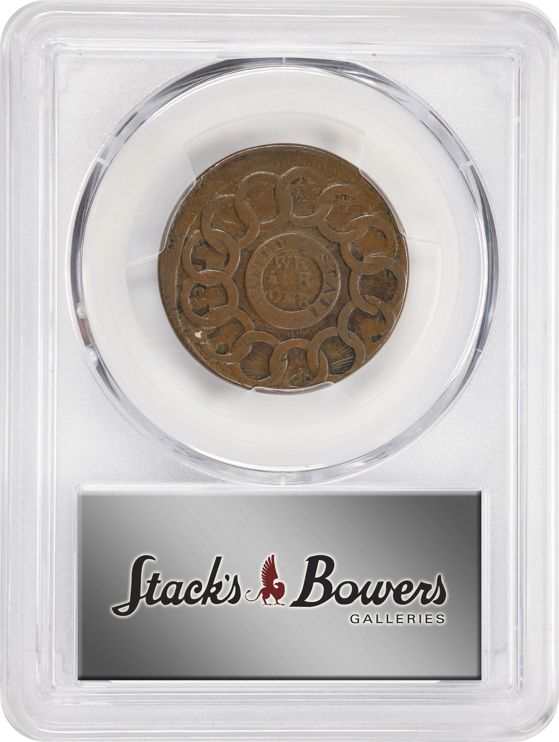 image for: 1787 Fugio Cent. Pointed Rays. Newman 21-I, W-7010. Rarity-4. UNITED STATES, 4 Cinquefoils. VF-35 (PCGS).