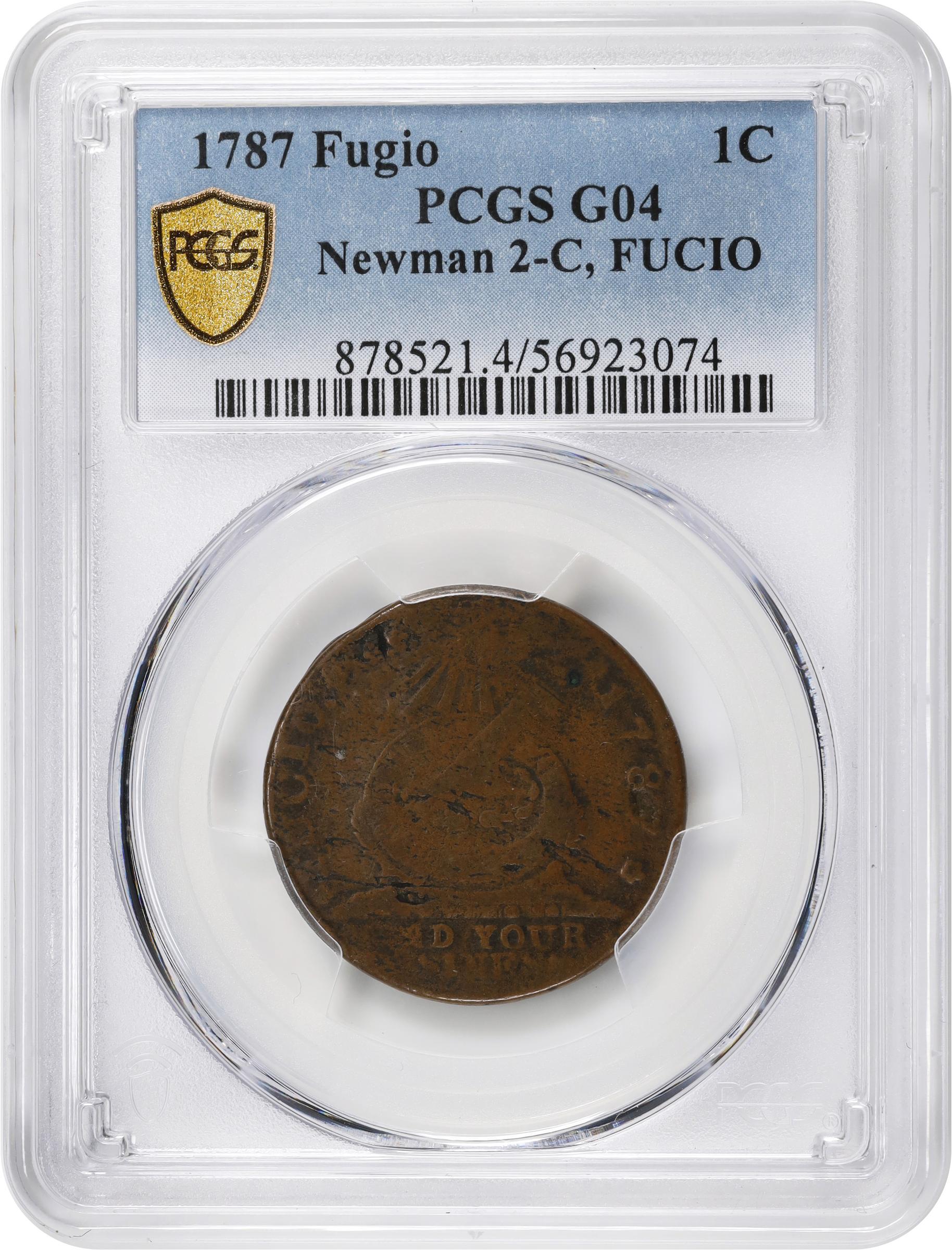 image for: 1787 Fugio Cent. Club Rays. Newman 2-C, W-6630. Rarity-6-. Concave Ends, FUCIO, UNITED STATES. Good-4 (PCGS).