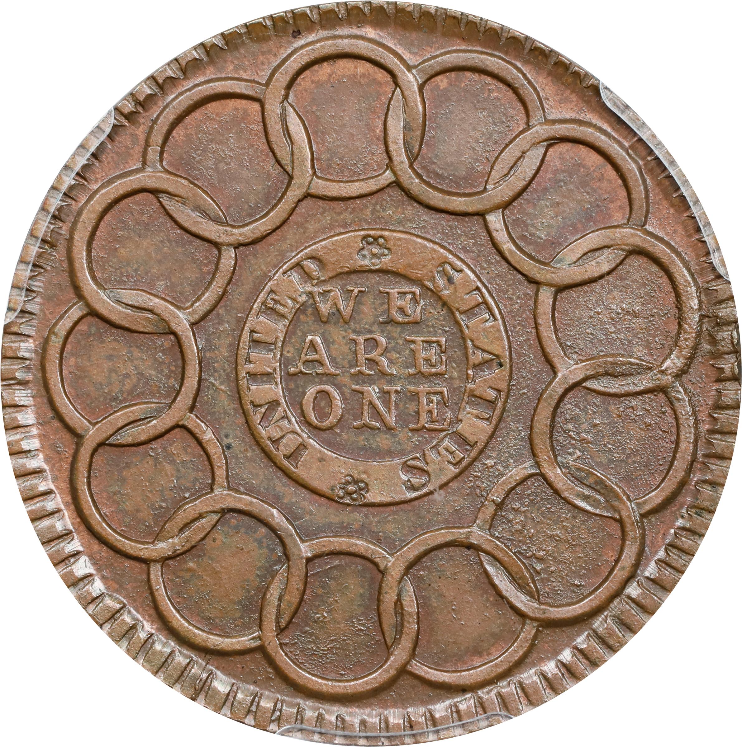 image for: "1787" (ca. 1882/1883) Fugio Cent. "New Haven Restrike," J. Colvin Randall Strike. Newman 104-FF, W-17560. Rarity-3. Copper. MS-64 BN (PCGS).