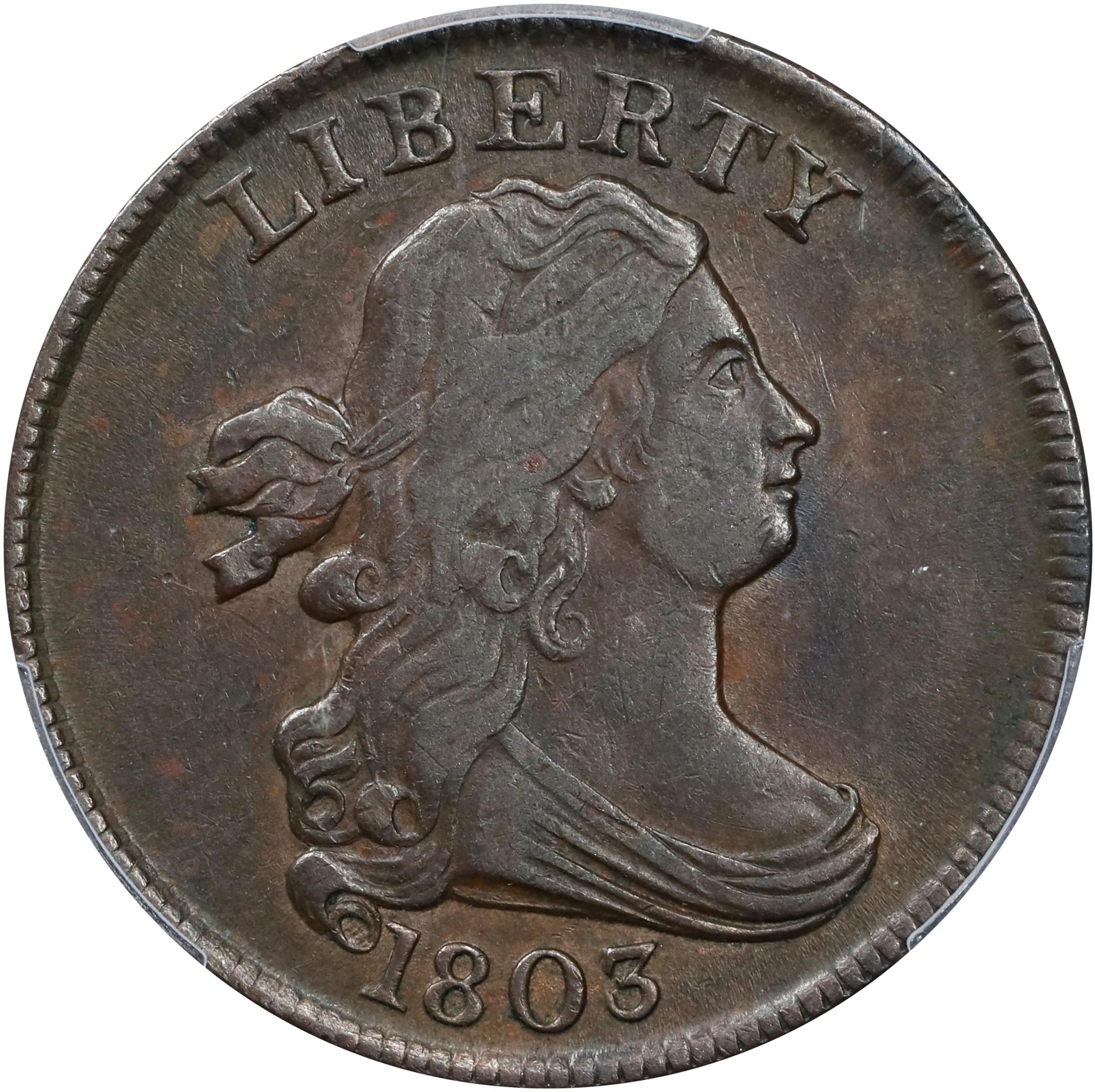 image for: 1803 Draped Bust Half Cent. C-1. Rarity-1. AU-53 (PCGS).