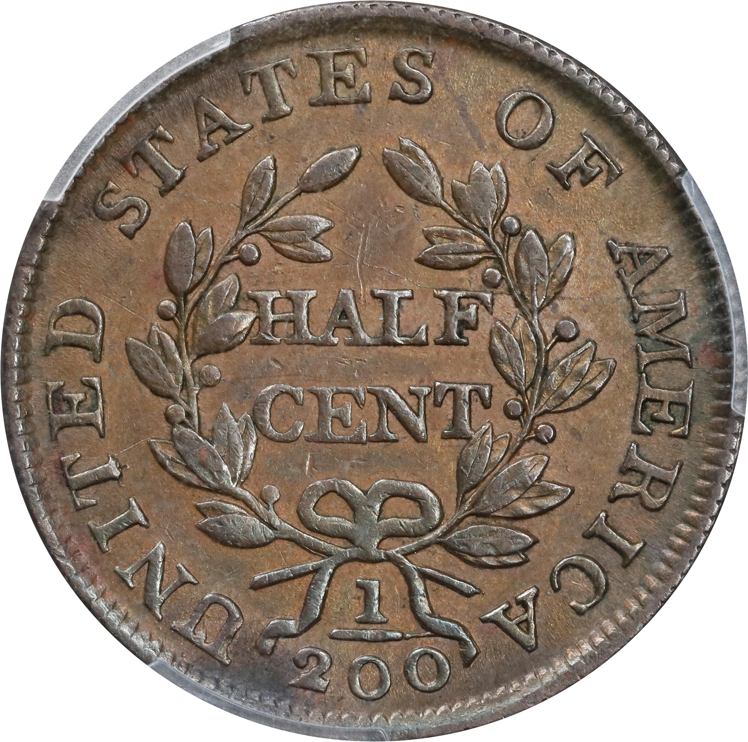 image for: 1803 Draped Bust Half Cent. C-1. Rarity-1. AU-53 (PCGS).