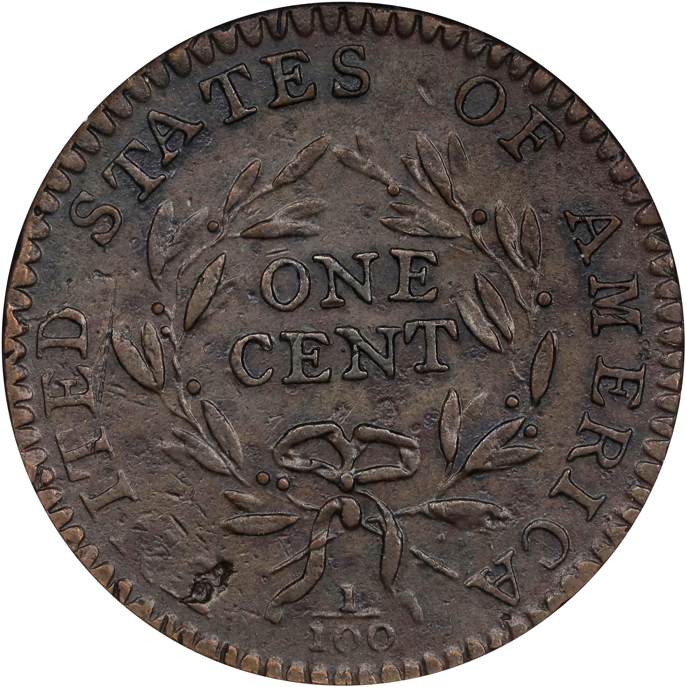 image for: 1794 Liberty Cap Cent. S-55, B-47. Rarity-2. Head of 1794, Slanting 7, Large Berries. AU-50 BN (NGC).