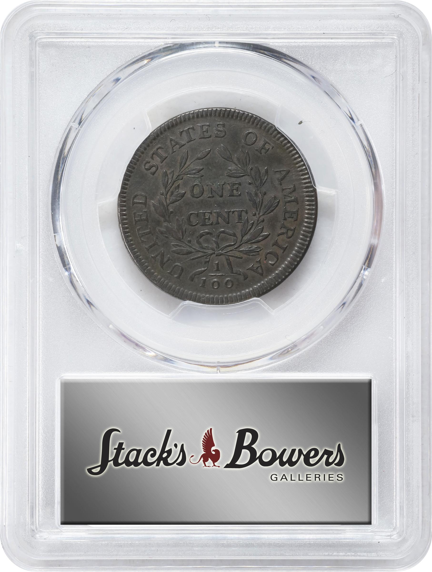 image for: 1797 Draped Bust Cent. S-140, B-22. Rarity-1. Reverse of 1797, Stems to Wreath. AU-55 (PCGS).