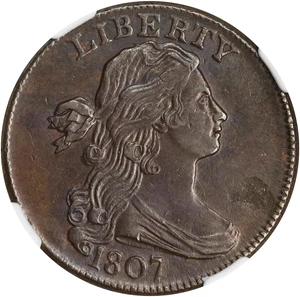 image for: 1807 Draped Bust Cent. S-276, B-6. Rarity-1. Large Fraction. AU-55 BN (NGC).
