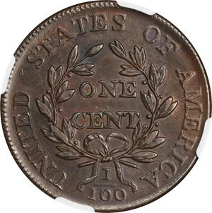 image for: 1807 Draped Bust Cent. S-276, B-6. Rarity-1. Large Fraction. AU-55 BN (NGC).
