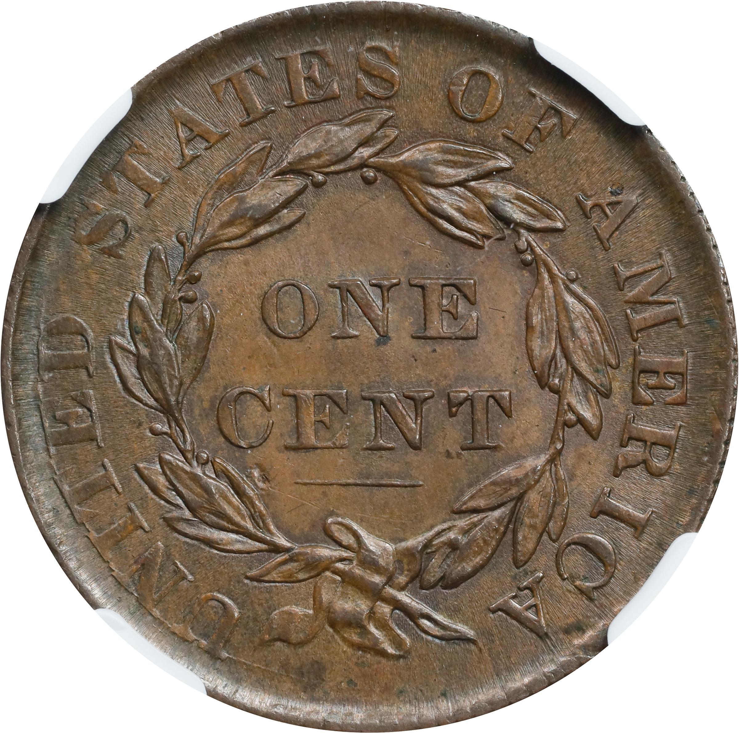 image for: 1835 Matron Head Cent. N-15. Rarity-2. Head of 1836. MS-63 BN (NGC).