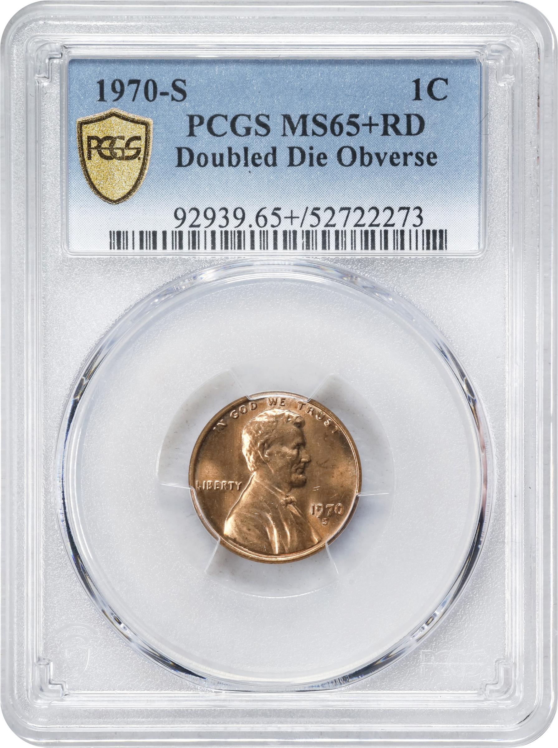 image for: 1970-S Lincoln Cent. Large Date. FS-101. Doubled Die Obverse. MS-65+ RD (PCGS).