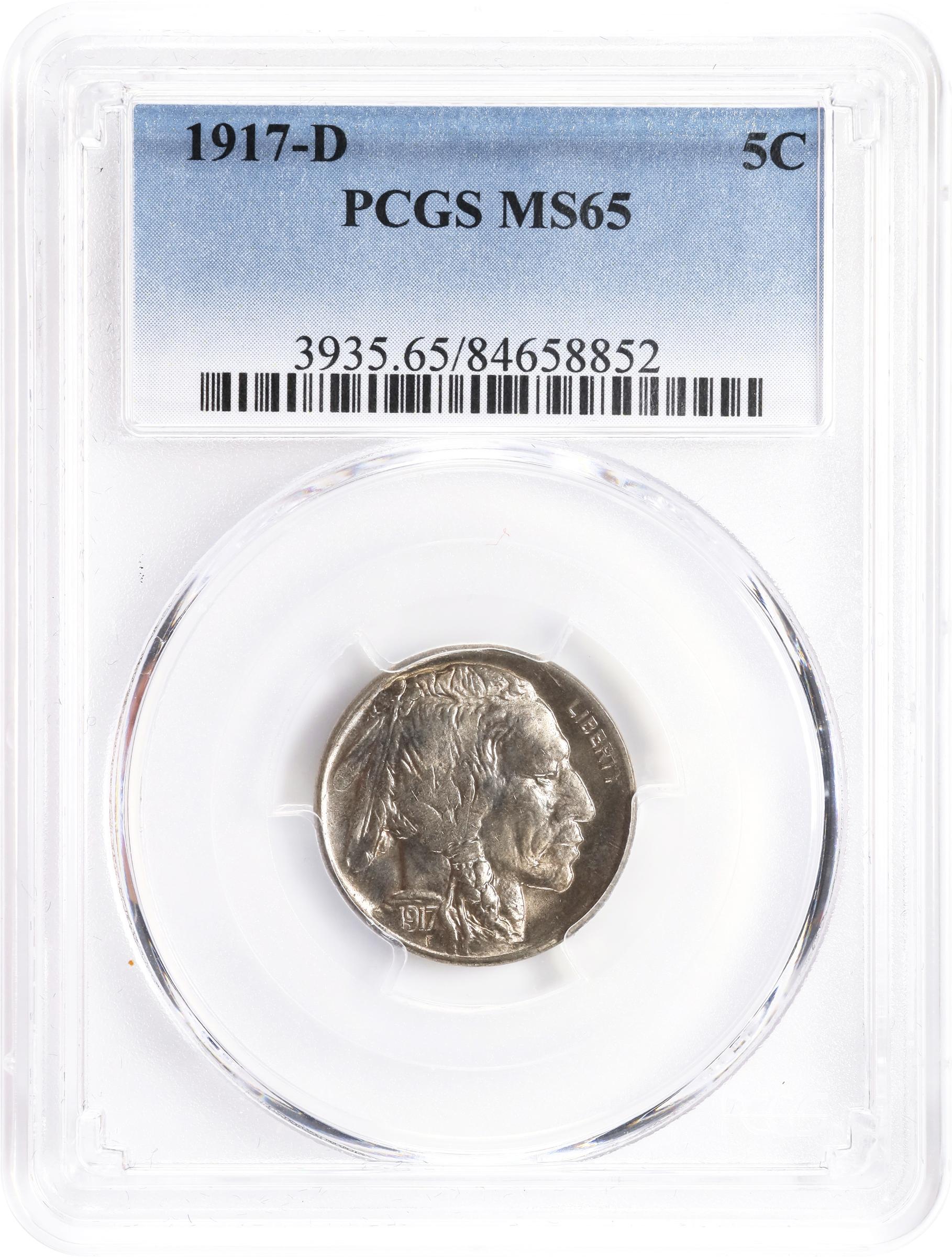 珍]古銭 BUFFALO FIVE CENTS 1917 D 5C MS 希少 当店グレード：C〜D