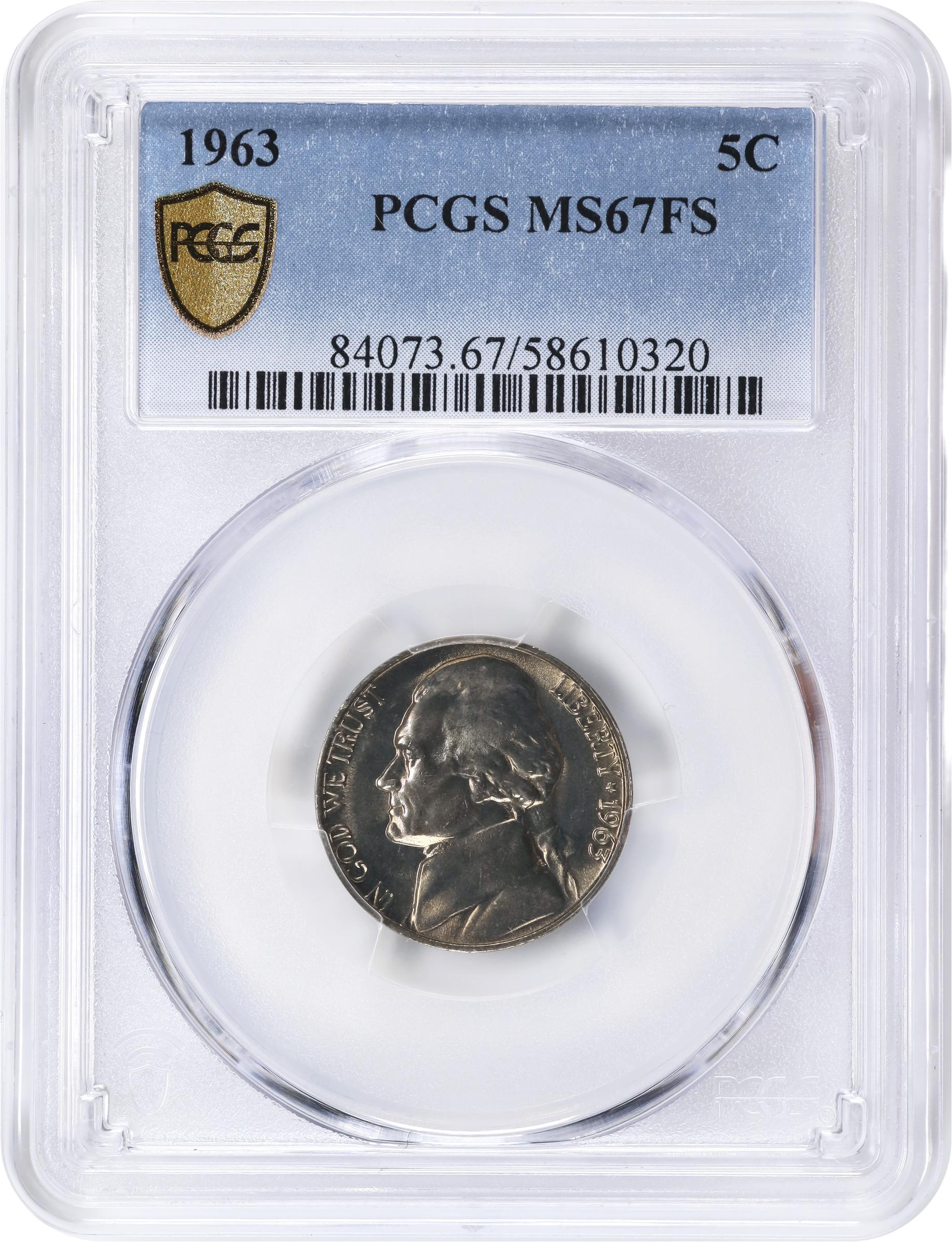 image for: 1963 Jefferson Nickel. MS-67 FS (PCGS).