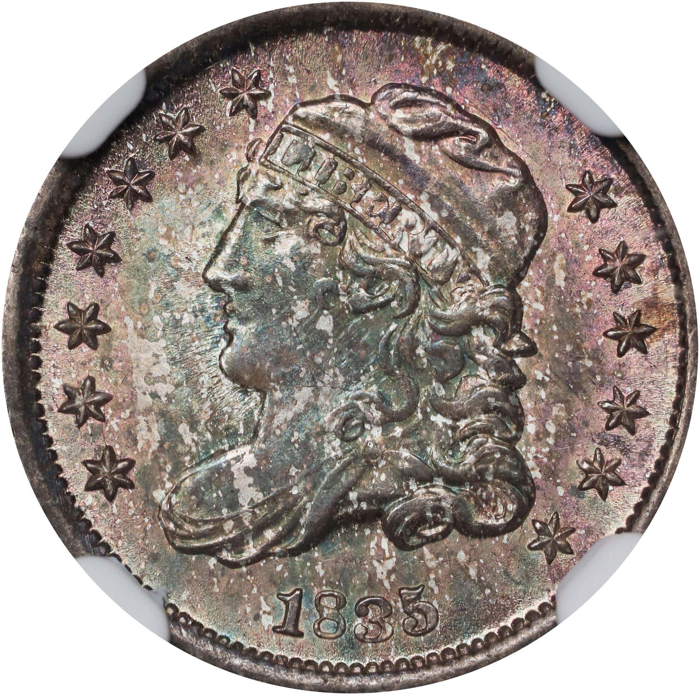 image for: 1835 Capped Bust Half Dime. LM-10, V-7. Rarity-1. Small Date, Small 5 C. MS-66 (NGC).