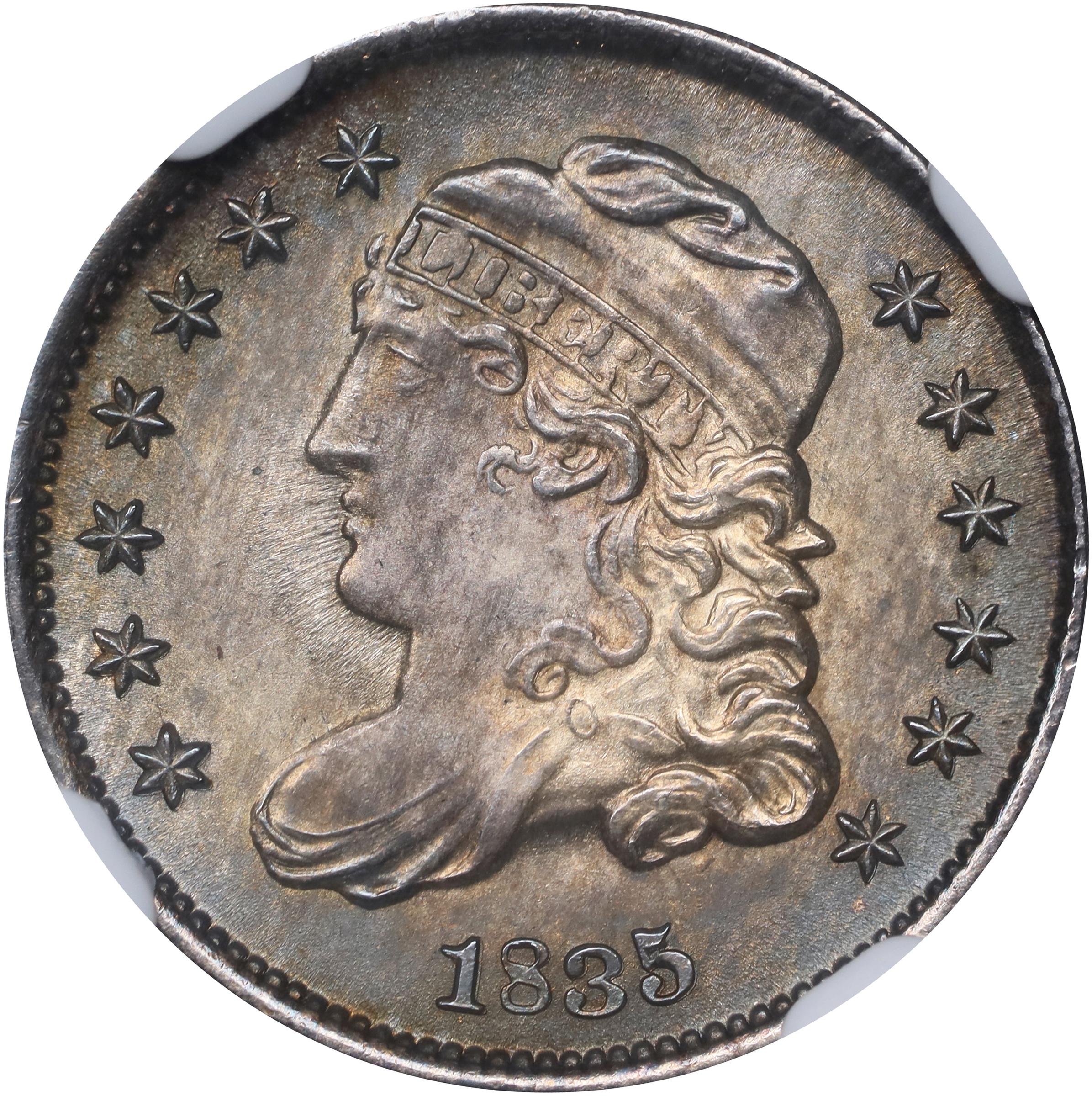 image for: 1835 Capped Bust Half Dime. LM-10, V-7. Rarity-1. Small Date, Small 5 C. MS-66 (NGC).