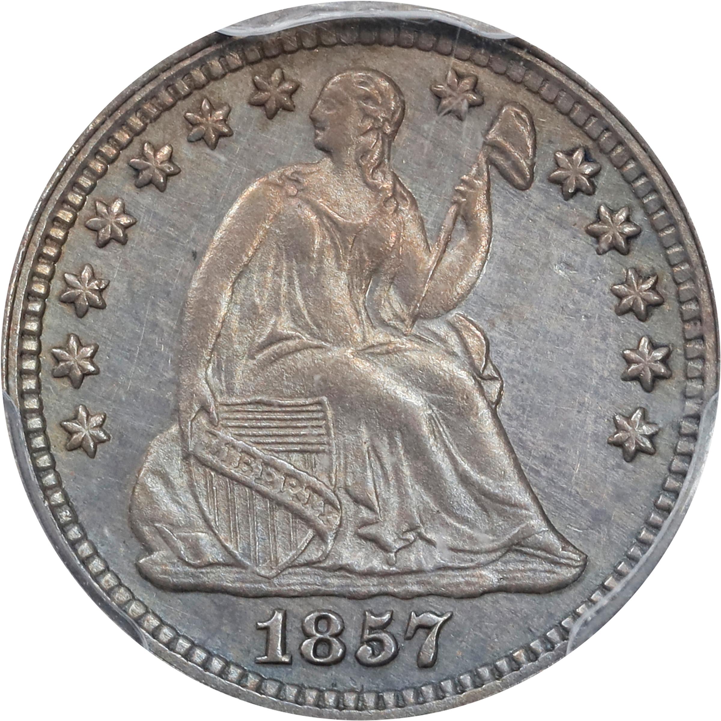 image for: 1857 Liberty Seated Half Dime. Proof-63 (PCGS). CAC.